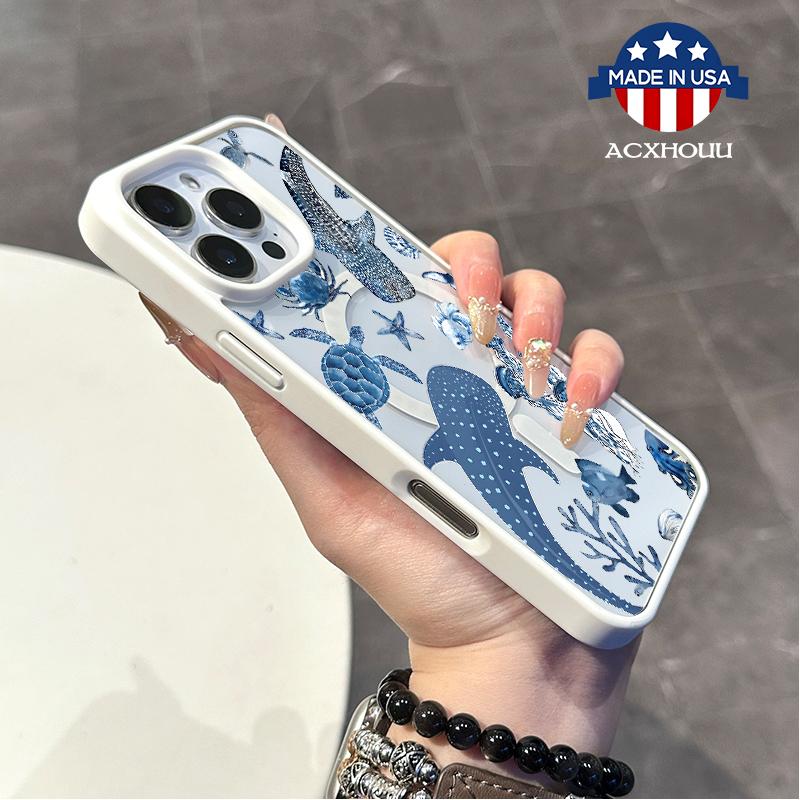 Chic Magnetic Case for iPhone11/12/13/14/15/16/promax whalesshark MagSafe Ready, Anti-Slip, Ultra Thin |   Aesthetic Touch for Daily Use Shockproof Tpu Cover