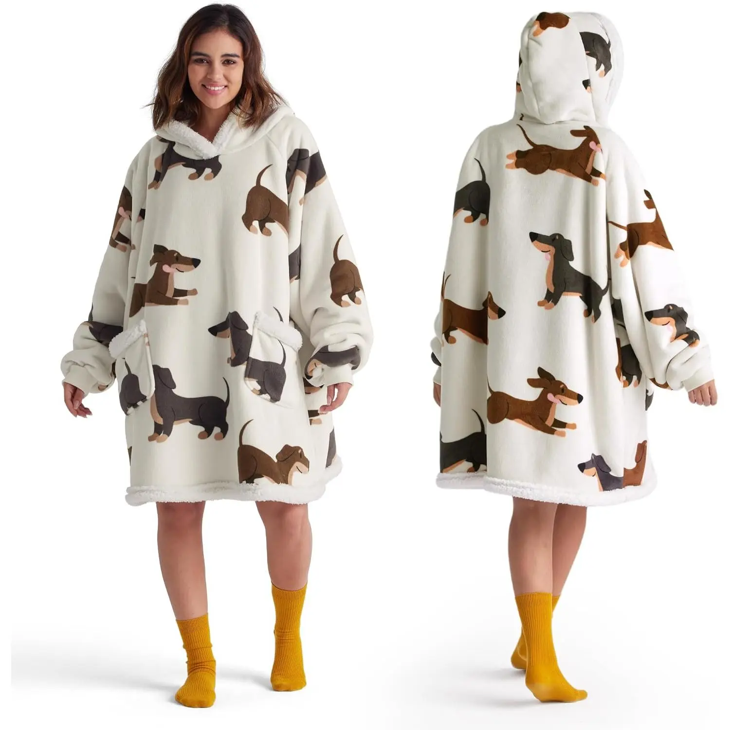 Wearable Blanket Sherpa Hoodie, Dachshund  for Women | Dachshund Gifts for Women, Warm Soft Cozy, Sherpa Fleece,Dachshund Blanket for Women
