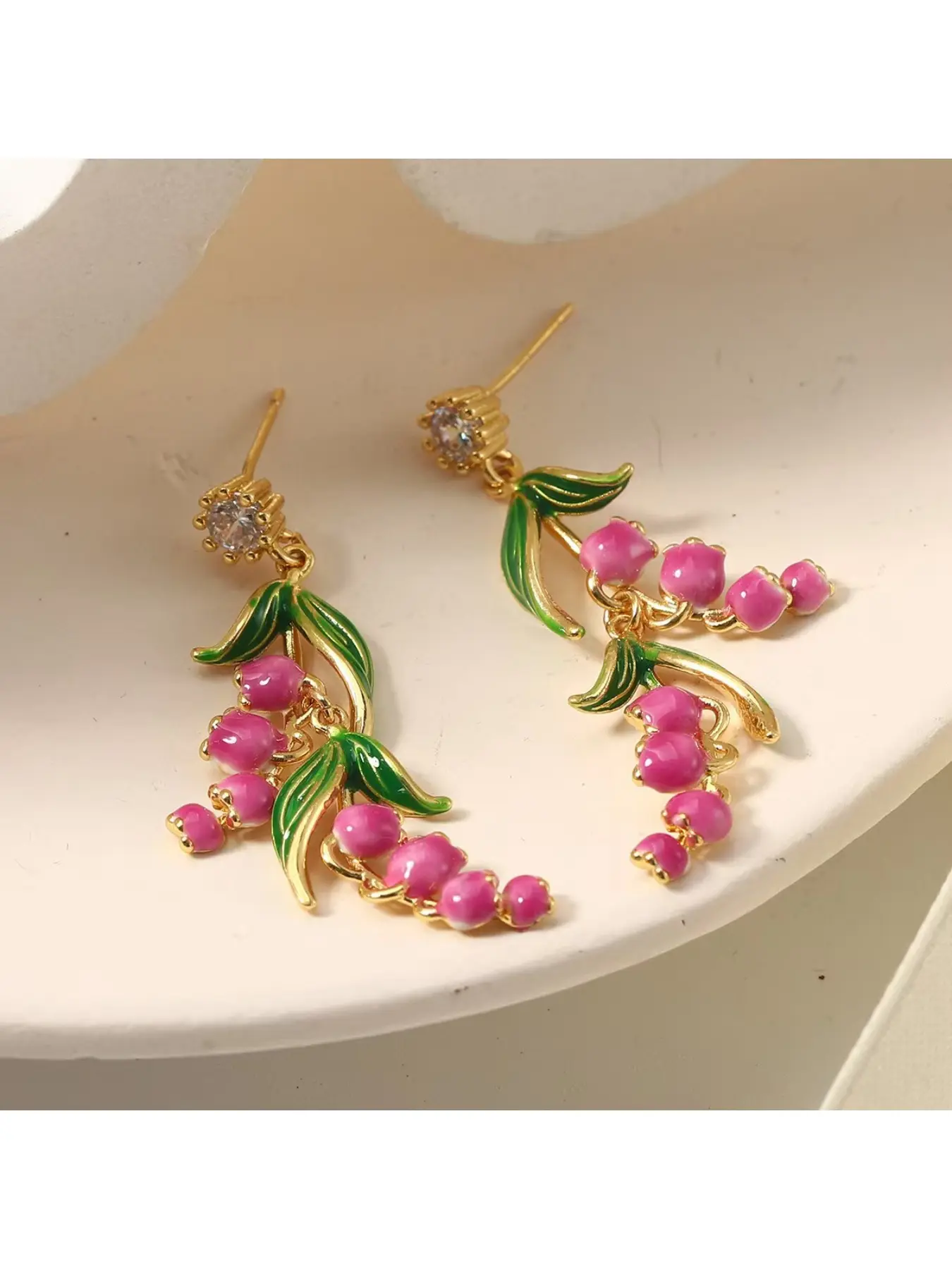 1 Pair of Forest-Style Pink Lily of the Valley Tassel Earrings Stud Earrings Jewelry