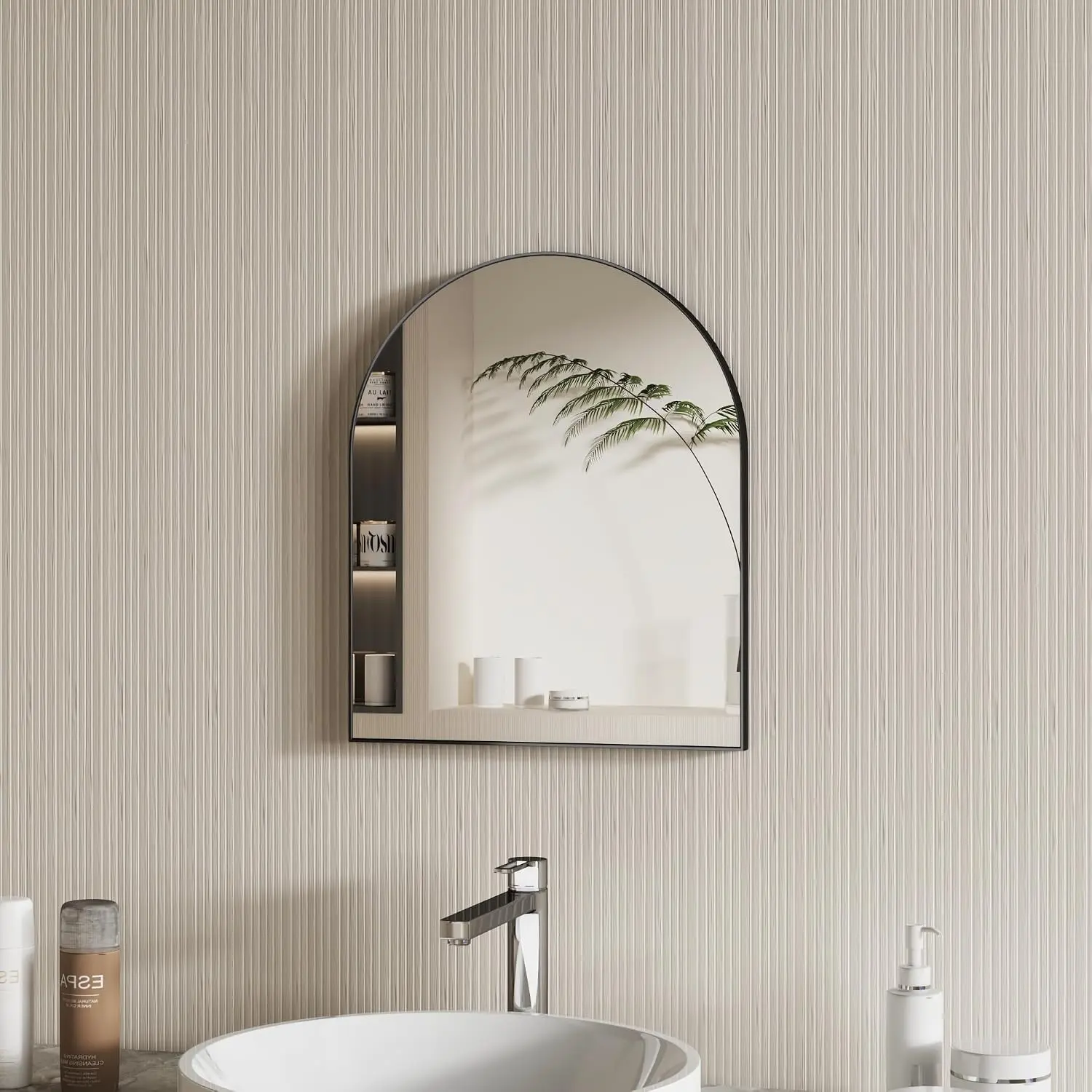 Arched Bathroom Mirror 15"x18",Black,Tempered Glass | arch bathroom mirror wall mounted  tempered glass metal frame bedroom entryway living room