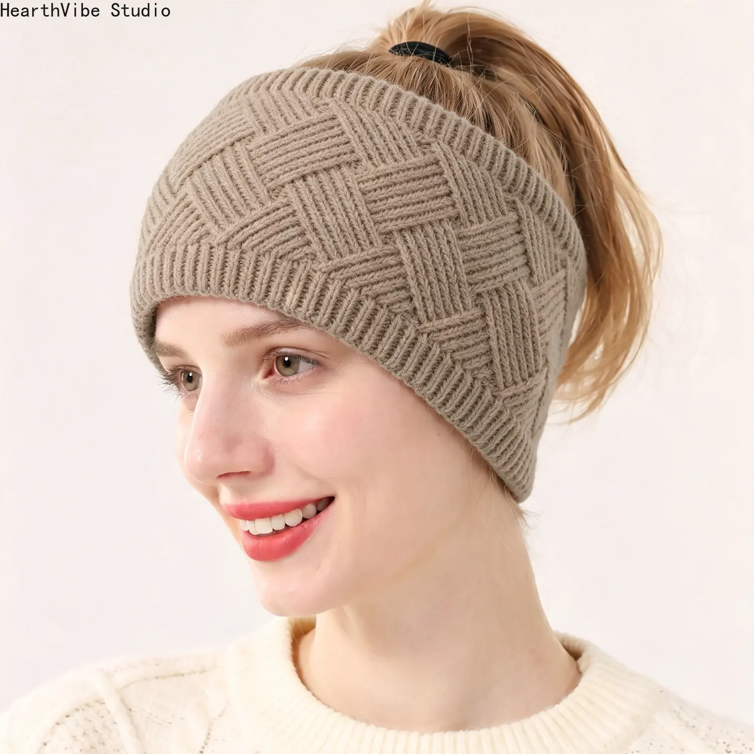 Cable Knit Headband Winter Warm, Ear Warmer Basket Weave Hairband Chunky Fuzzy Fleece Lined Yoga Running Sport Turban for Women Girls, Ponytail Friendly Outdoor Skiing Hair Band Accessories