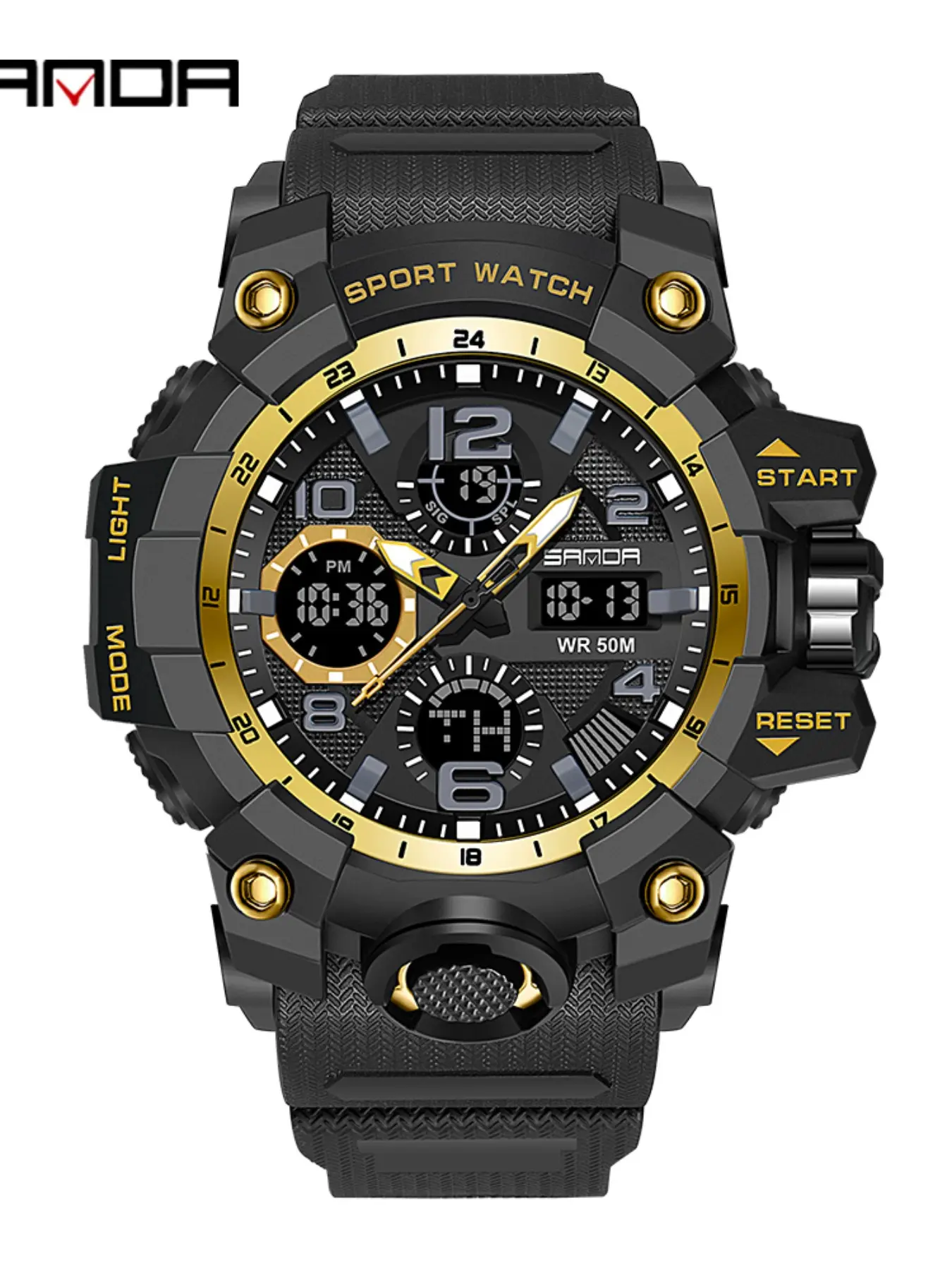Sanda Student Sports Digital Watch, Trendy Waterproof Alarm, Countdown, Triple Time, Snooze, Week Date, Wristwatch, All Seasons, Fashionable Analog Watch