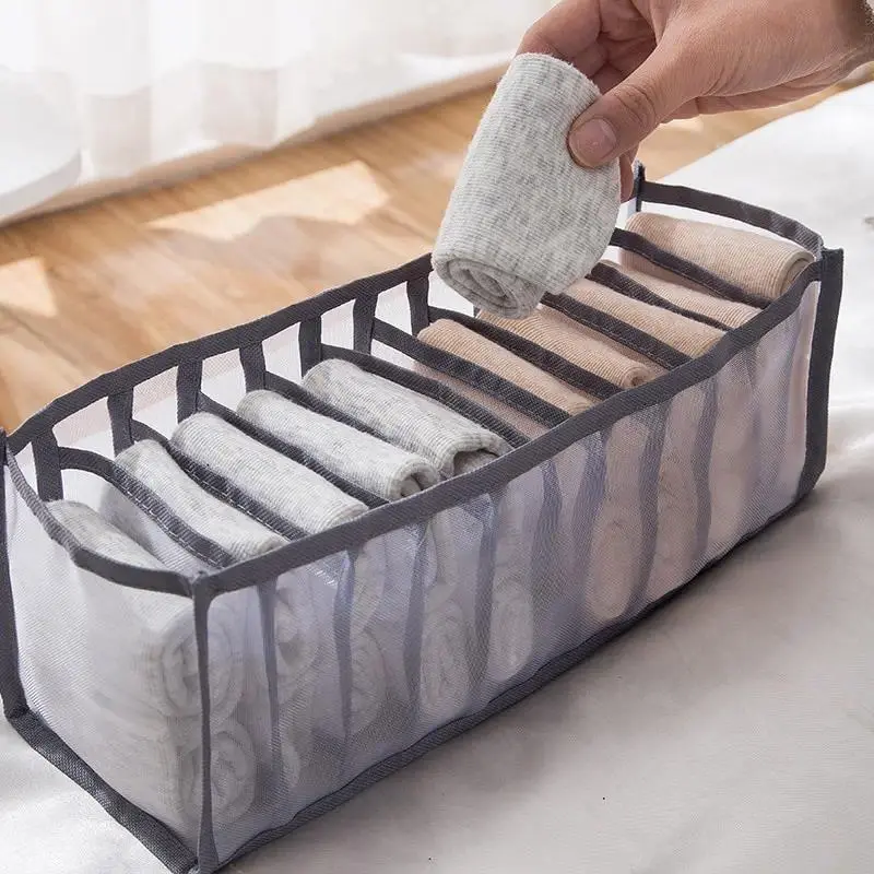 11 Cells C2421G Collapsible Underwear Storage Box - Durable Nylon Home Organizer with 11 Compartments, Breathable Mesh for Bra Storage & Dormitory Use, Light, Home Supplies