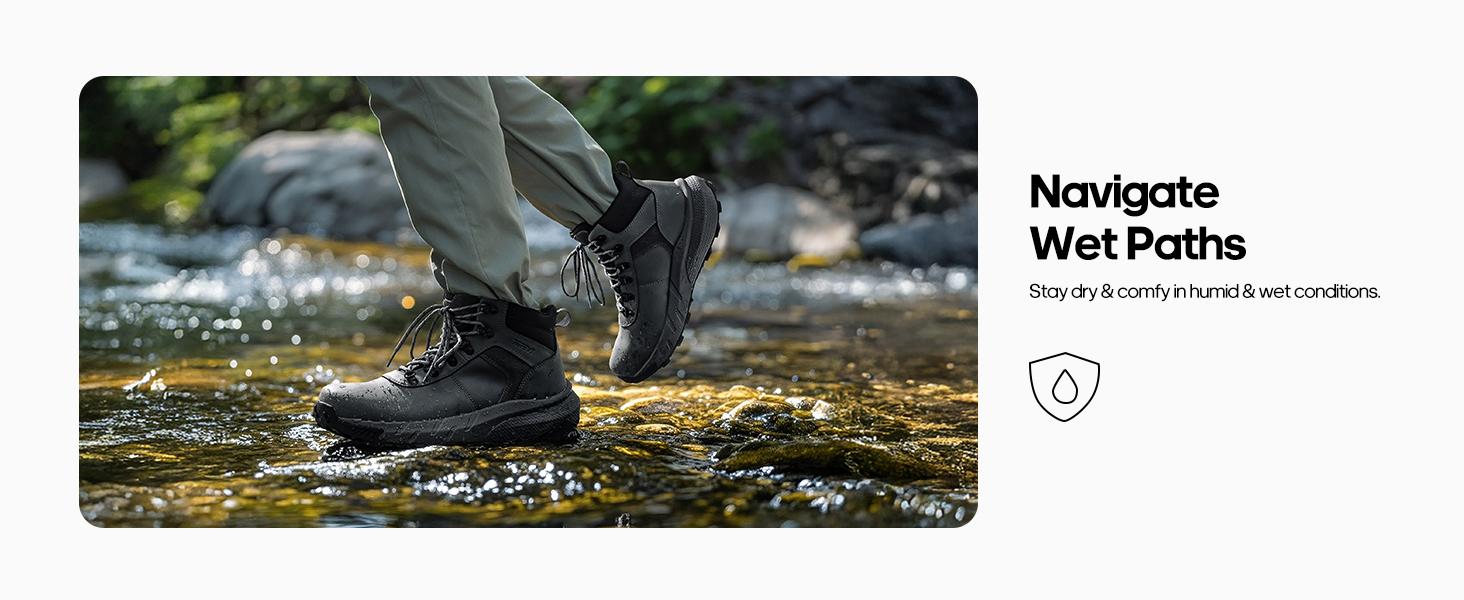 【WATERPROOFING】NORTIV 8 Men's Waterproof Hiking Boots Lightweight Outdoor Mid Trekking Leather Shoes DriftShield Nylon Upper TPU & Oxford Fabric Upper Mesh Lining Vegan Leather & Mesh Insole MD & Rubber Outsole SpringStatements