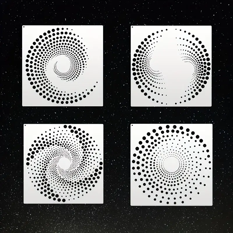 4-Piece Reusable Drawing Templates, 15.2x15.2 Cm, Concentric Circle and Spiral Design, Ideal for Canvas, Projects, Home Decor