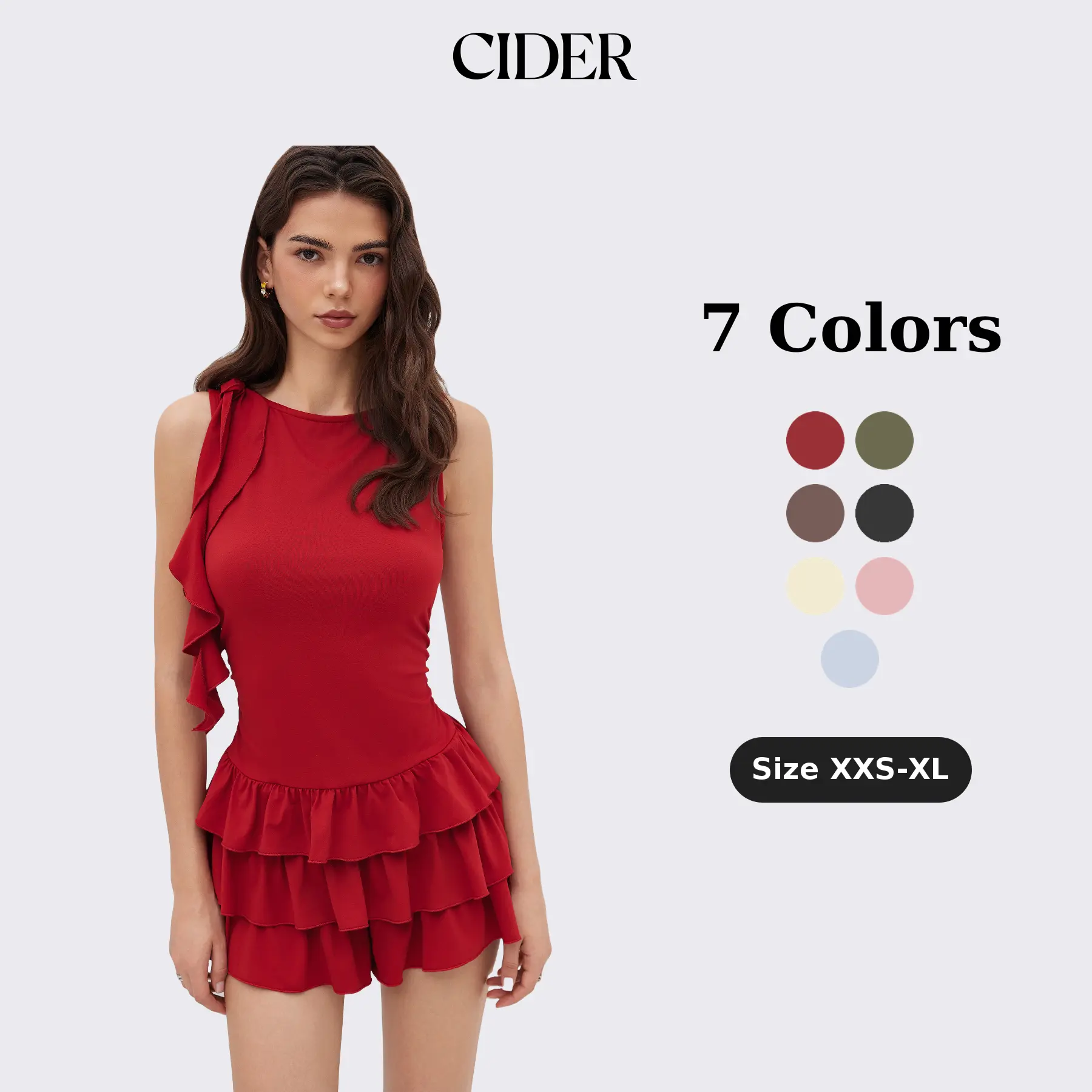 Cider Boat Neck Ruched Ruffle Hem Layered Micro Romper