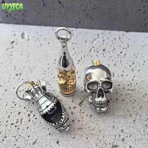 Gothic Vintage 3D Metal Keychain,Antique Finish Skull Shark Missile and Bottle Designs, Solid Alloy Construction with Key Ring, Durable Detailed Carved Design, Ideal for Car Keys, Backpack Charms, Halloween Gifts and Father's Day gift,Summervibes