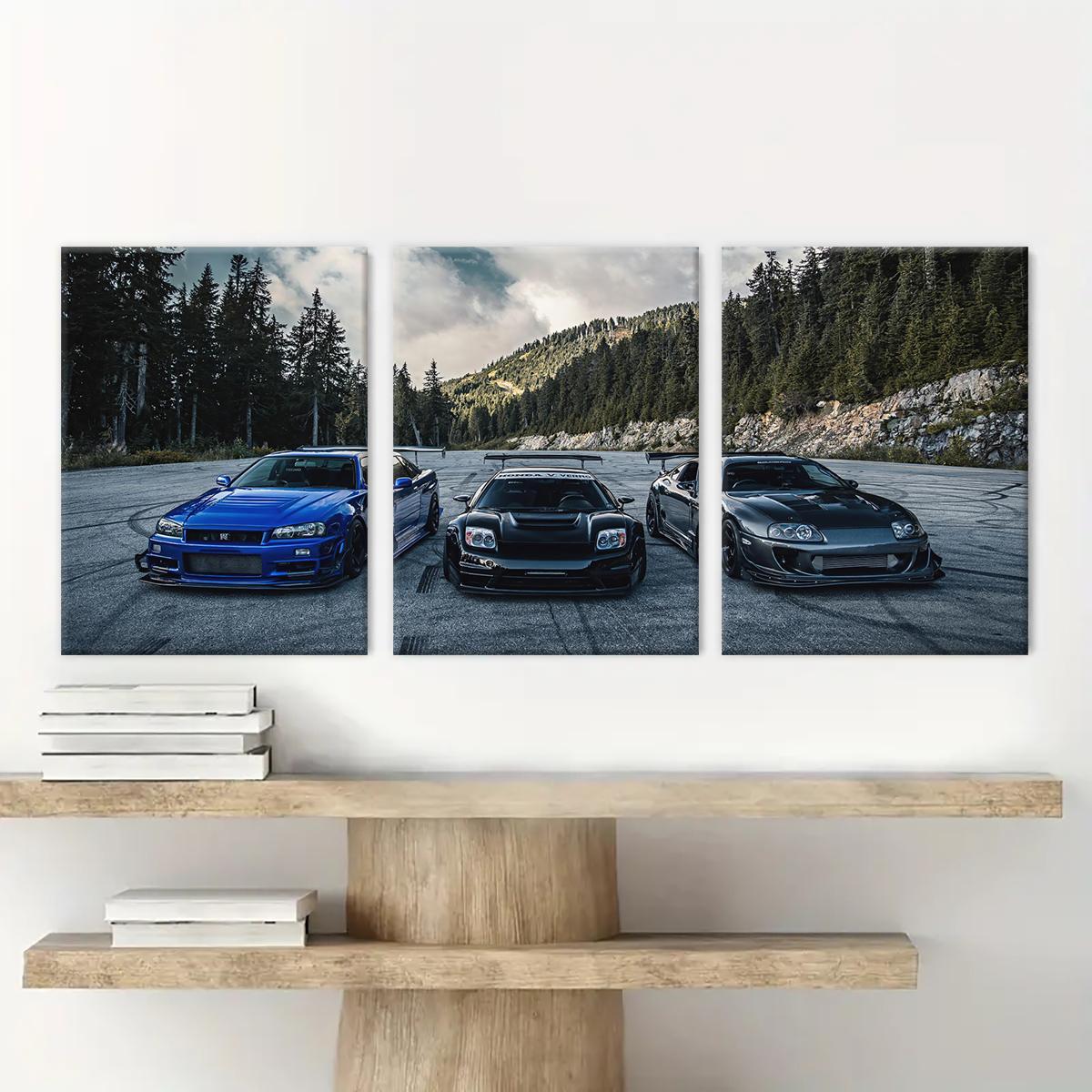 Car Pattern Canvas Painting with Frame, Modern Cool Design, Unique Artwork, 3 Counts/set Modern Wall Art Painting, Wall Art Decor for Home Living Room Bedroom Office, Art Wall Decoration #GLOBAL PICKS