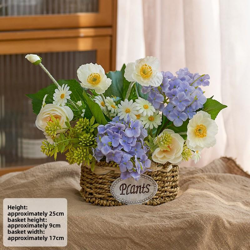 Elegant Rose  Flower Basket, Faux Floral Arrangement for Living Room & Dining Table Decor White Babys Breath Bouquet