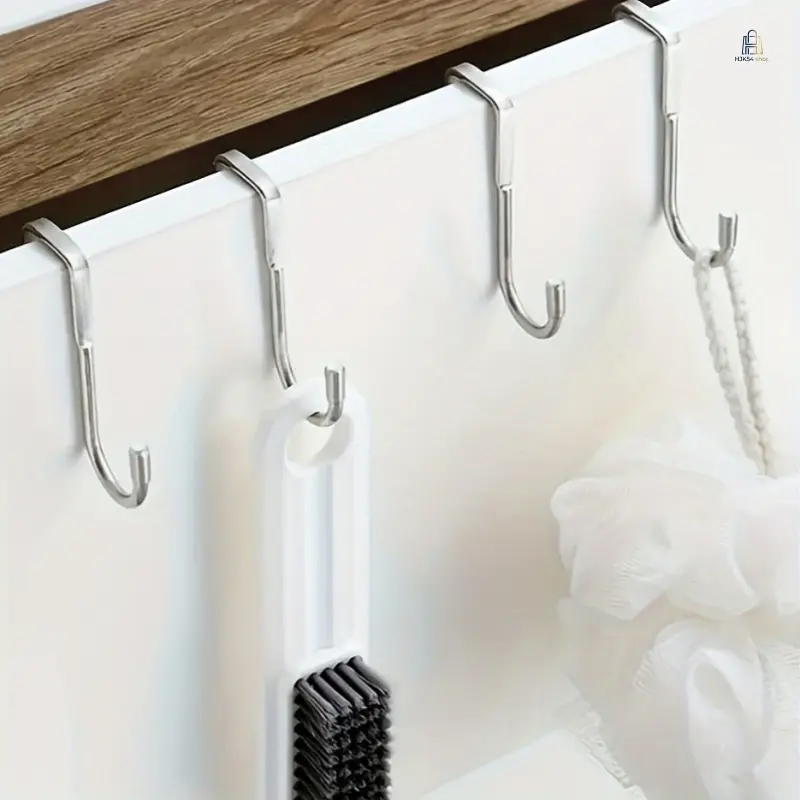 2 Pack Stainless Steel S Hooks, No Drill Over Door Hanging Hooks, Multi-Purpose Dual Hanging Organizer for Kitchen Bathroom Cabinet, Sturdy Hook for Towels Clothes Utensils