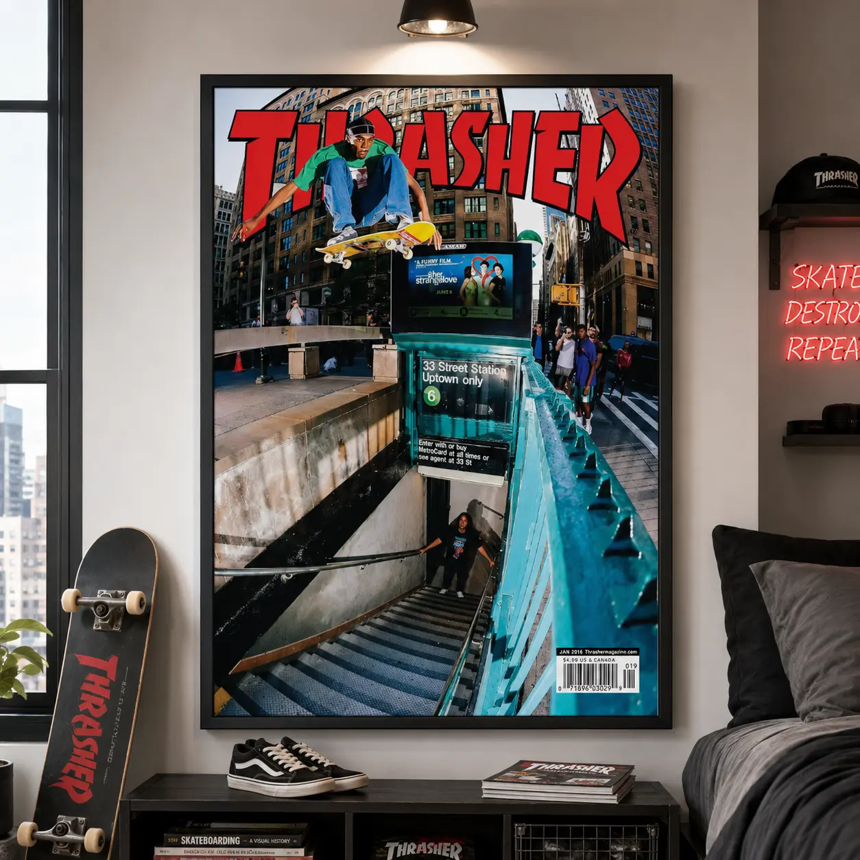 Retro Skateboard Canvas Poster - Artistic Home Decor for Dorm, Bedroom & Living Room Decoration