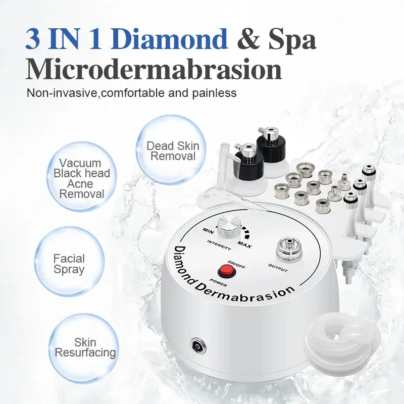 3-in-1 Multifunction Skincare Device Tool - Diamond Tips Diamond Dermabrasion, Aqua Peeling, Oxygen Spray, Vacuum Hydrating, Exfoliates Skin, Plastic Body, Suitable for All Skin Types (Lips Compatible), Suitable All