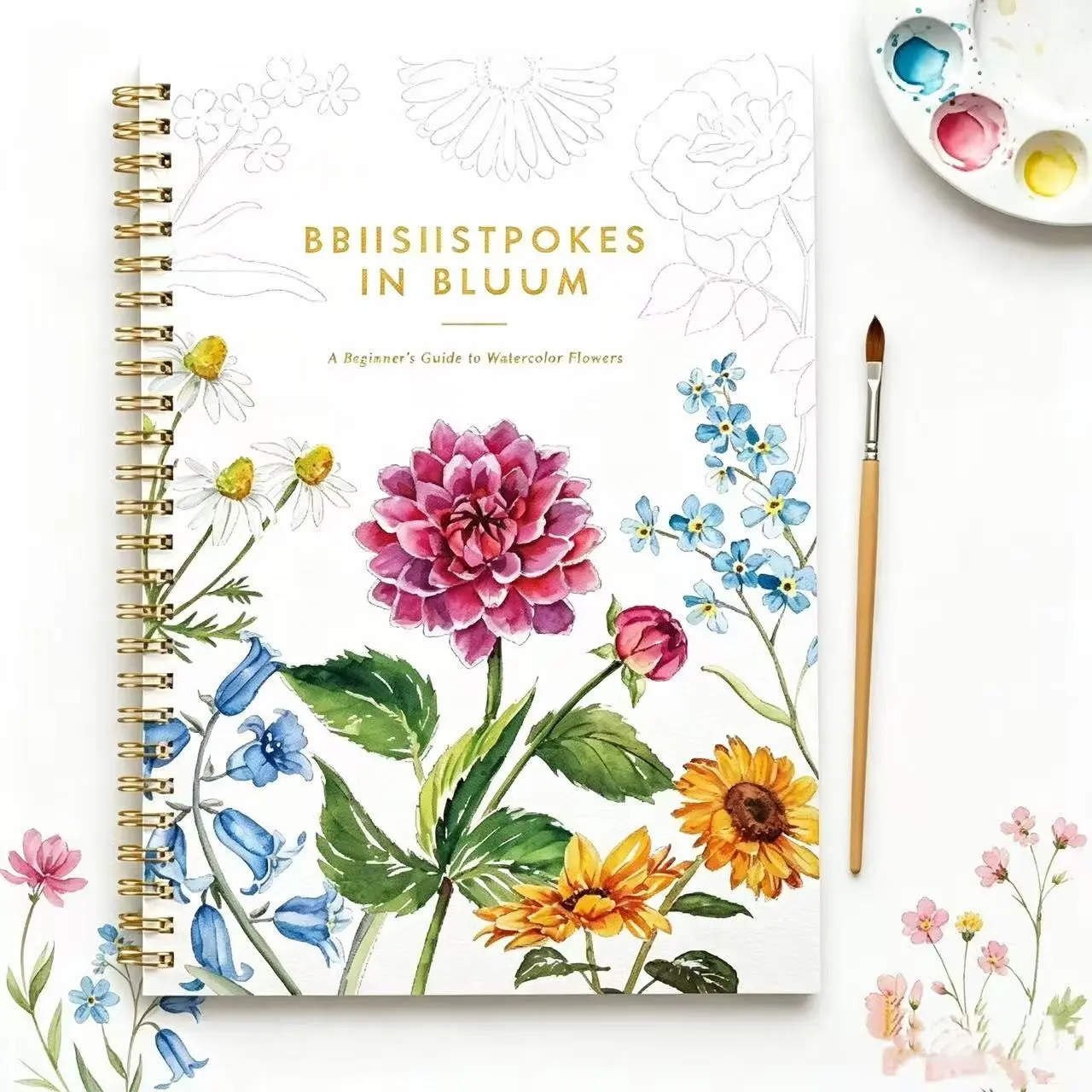 Watercolor Practice Book Set, Includes 12 Watercolor Paints & Brushes, Perfect Starter Kit for Beginners, Christmas Gift Idea, Watercolor Floral Print, Watercolor Workbook, Art Painting Supplies