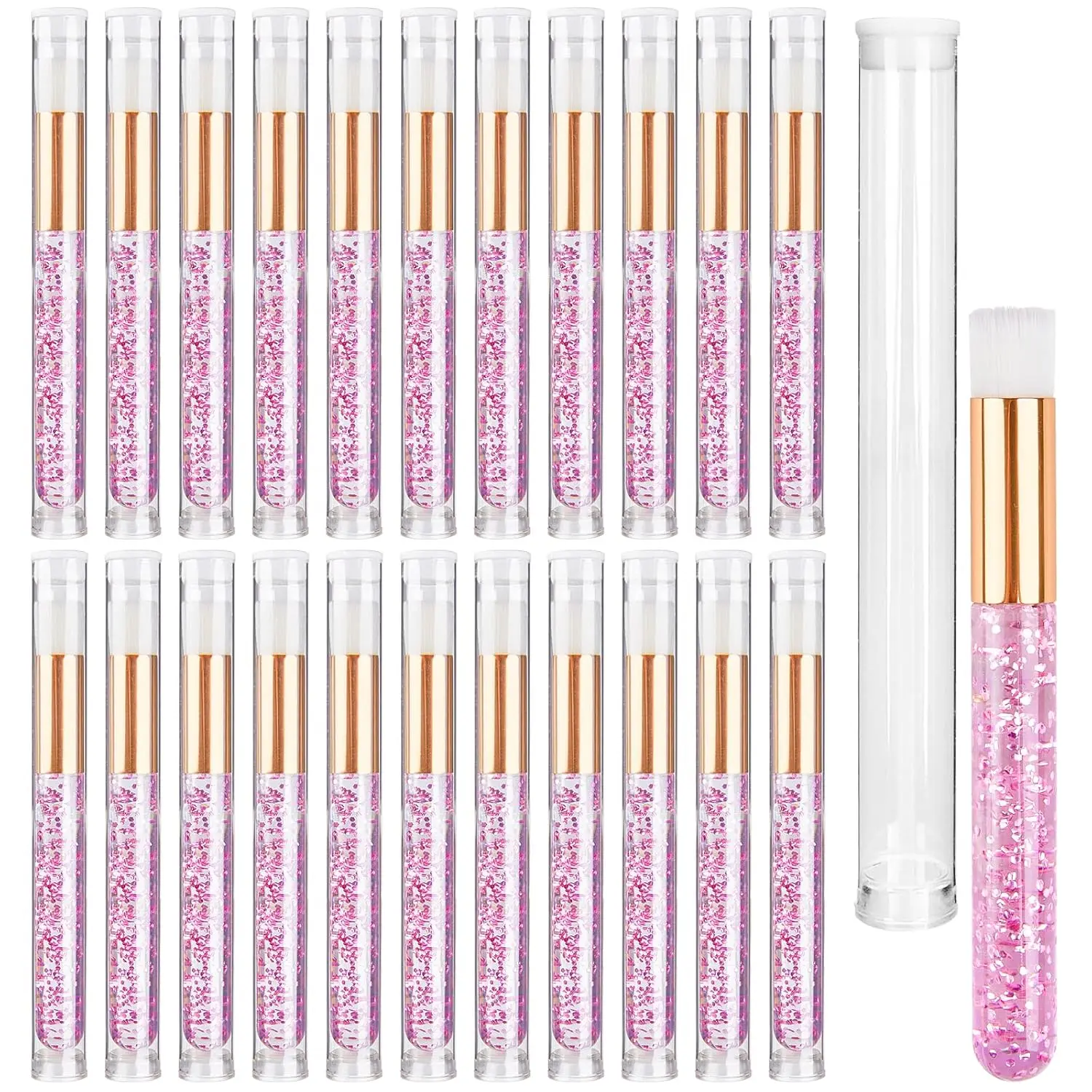 40 Pieces Pink Lash Shampoo Brushes Set - 20pcs Glitter Crystal Eyelash Extension Cleanser Brush with 20pcs Plastic Travel Tube - Nose Pore Deep Cleaning Brush for Facial Cleansing