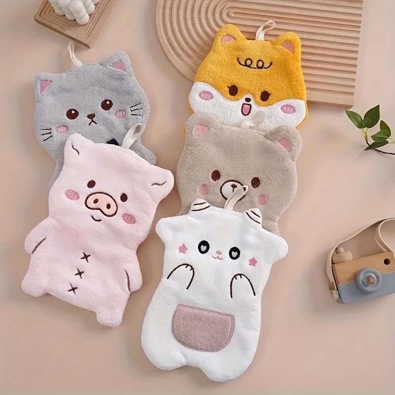 5Pcs Cute Cartoon Coral Fleece Towels, Highly Absorbent Fast Drying for Kitchen, Bathroom, Home & Travel