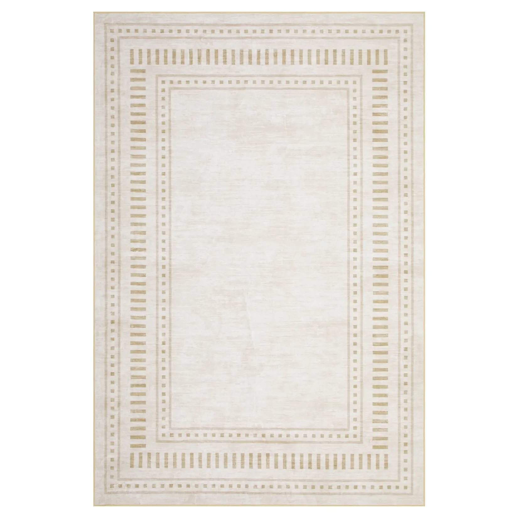 5x7 Washable Border Area Rug, Pearl Velvet Carpet with TPR Non Slip Backing, Foldable Soft Rug for Living Room Bedroom Office, Beige