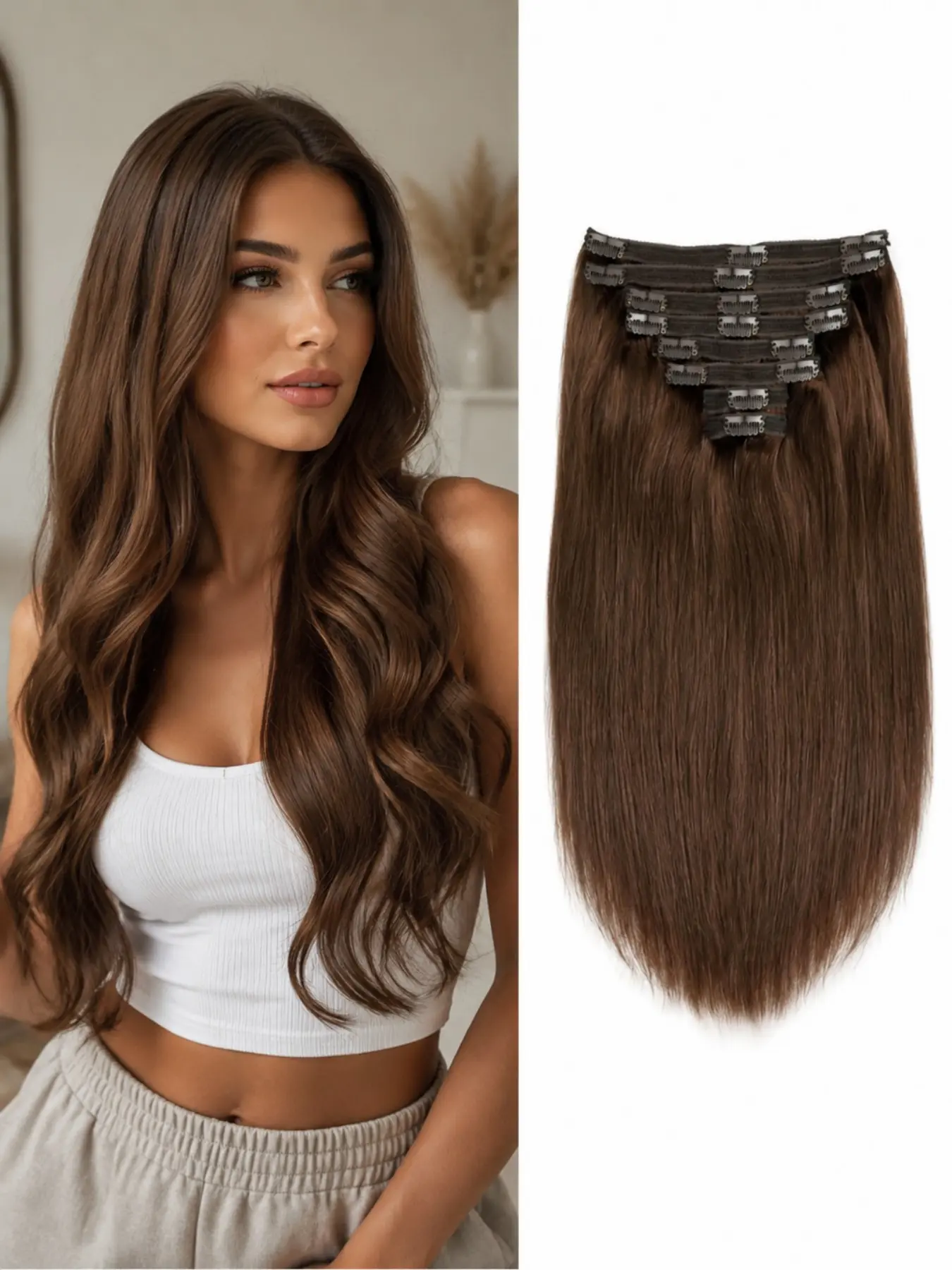 Human Hair Clip In Hair Extensions Straight Weft Hair Extensions for Women Natural Hair Volume Lengthening Hairpiece
