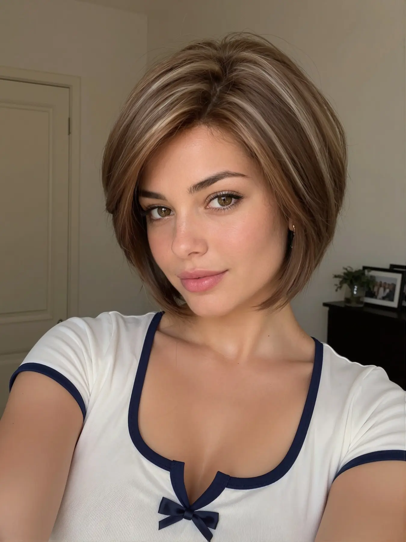 Bob Wig 8inch Warm Ash Balayage Side Part, Short Straight Synthetic Wig, Heat Resistant Fiber, Synthetic Smooth Wig, Premium Synthetic Wigs, Synthetic Material Wigs