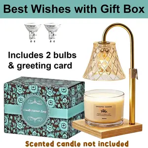 Household Scent Candle Warmer Timer Gold Diamond Grid Glass Height Adjustable Flameless Bedroom Ornament Solid Wood Base Gift Present