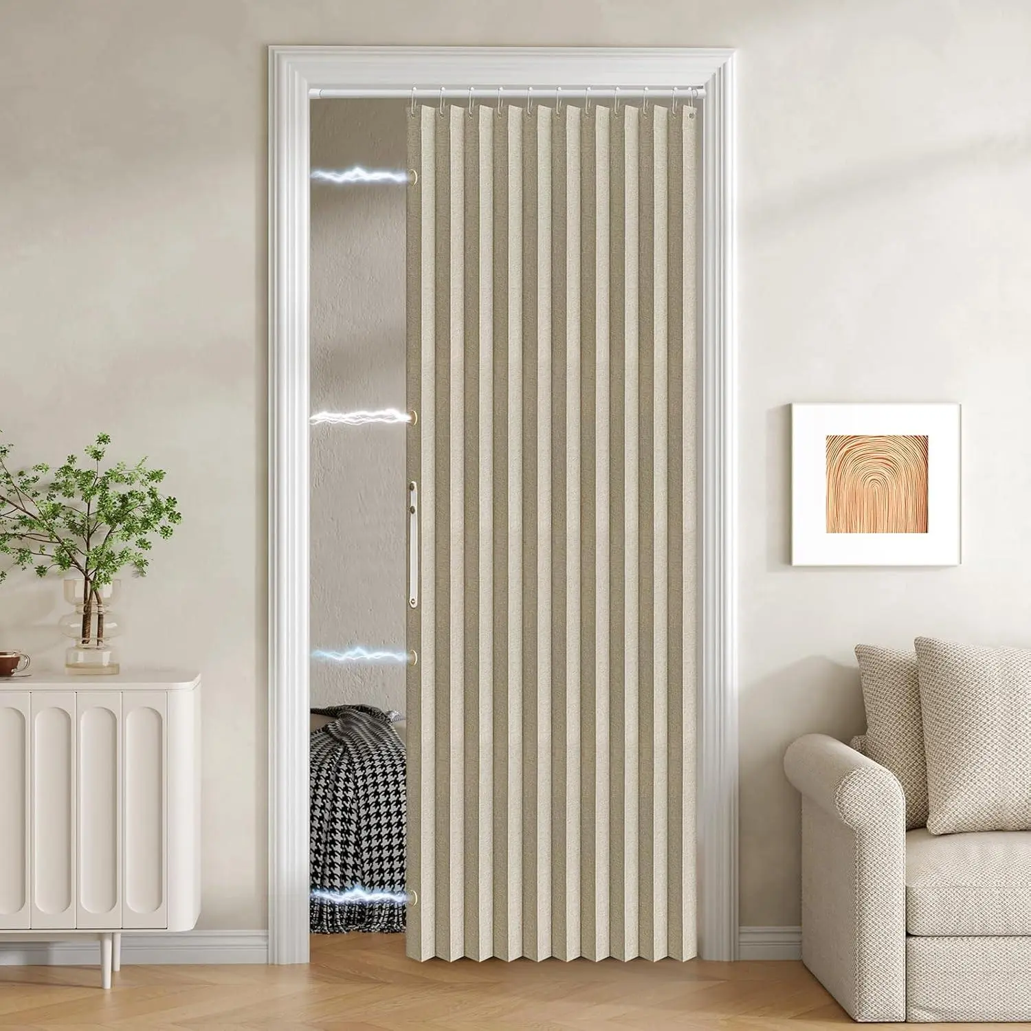 100% Blackout Folding Door with Closure - Accordion Style for Doors, Closets,Wardrobe and Temporary Door Solutions Doorway Curtains(W42 x L78, Beige 1 Panel)