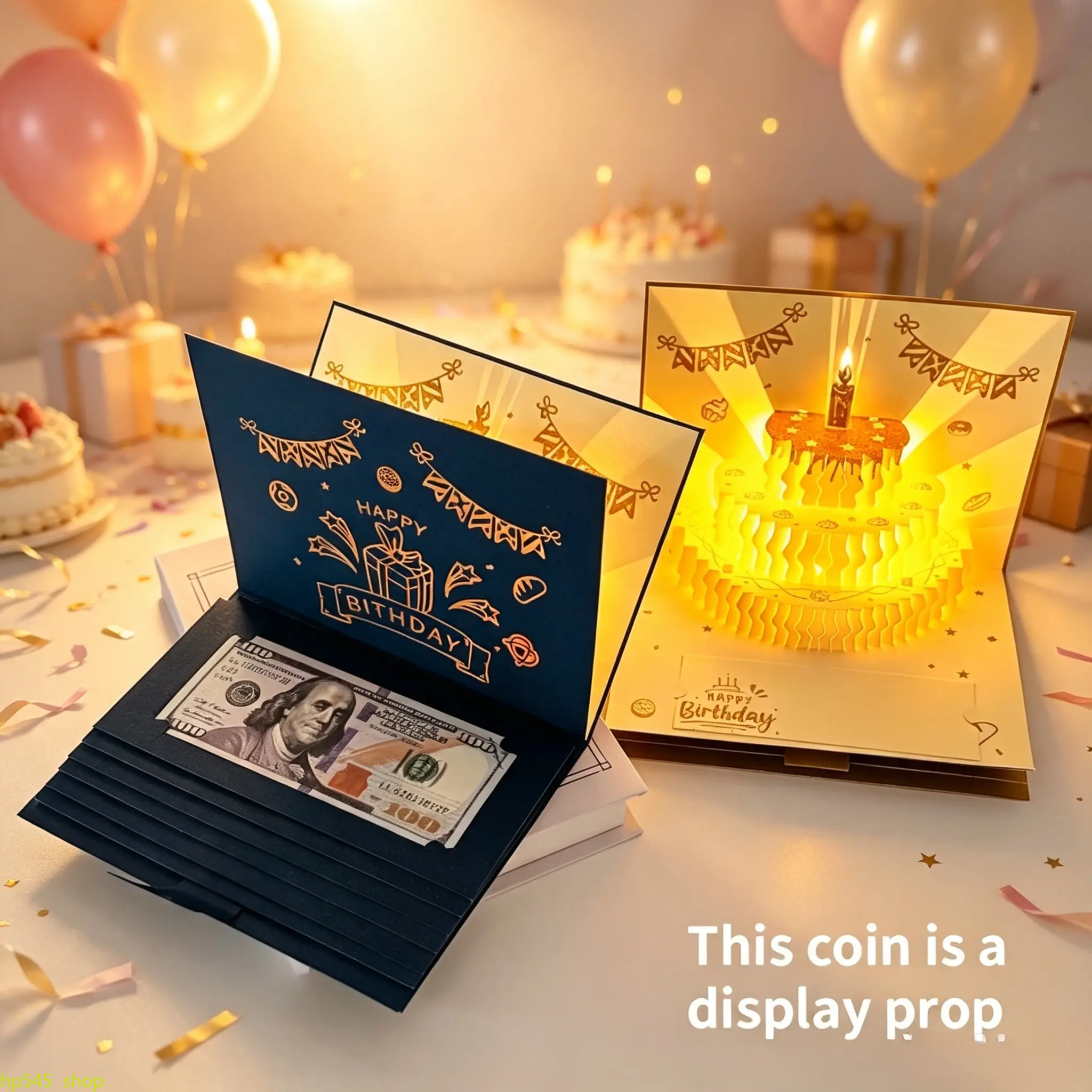 European American Style 3D Pop-Up Cake Greeting Card With Music & LED Lights, Premium Luxury Stereo Christmas Birthday Card, Foldable Light Up Musical Gift Card With Reserved Blank Space For Handwritten Wishes, Bright Stable Lighting & Clear Melody, Thick