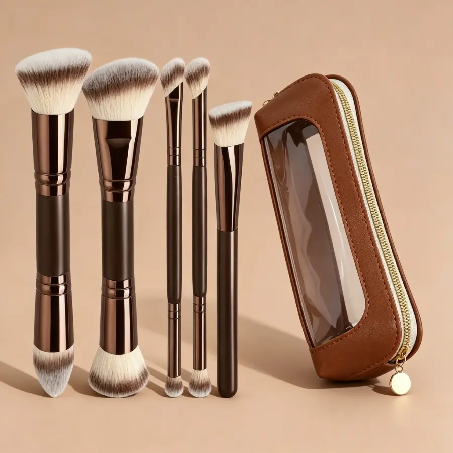 5-Piece Dual-Ended Makeup Brush Set, Cosmetic Brush Set, Multi-Functional Foundation Concealer Eyeshadow Blush Brush, High-Quality Synthetic Hair, Essential Beauty Tools, Cosmetics Brushes Set, Brush Combo