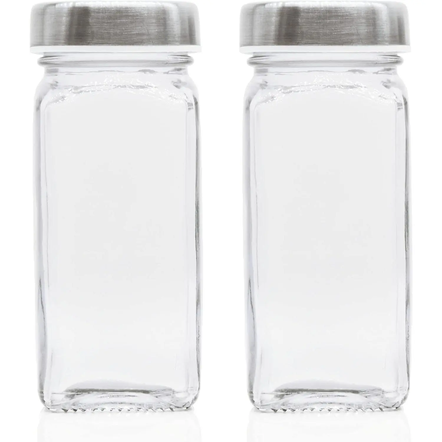2 count  Jars, 4 oz Glass Seasoning Bottles, Spices Container, Empty  Jars, Square  Bottles with Airtight Stainless Steel Caps with Shaker Lid