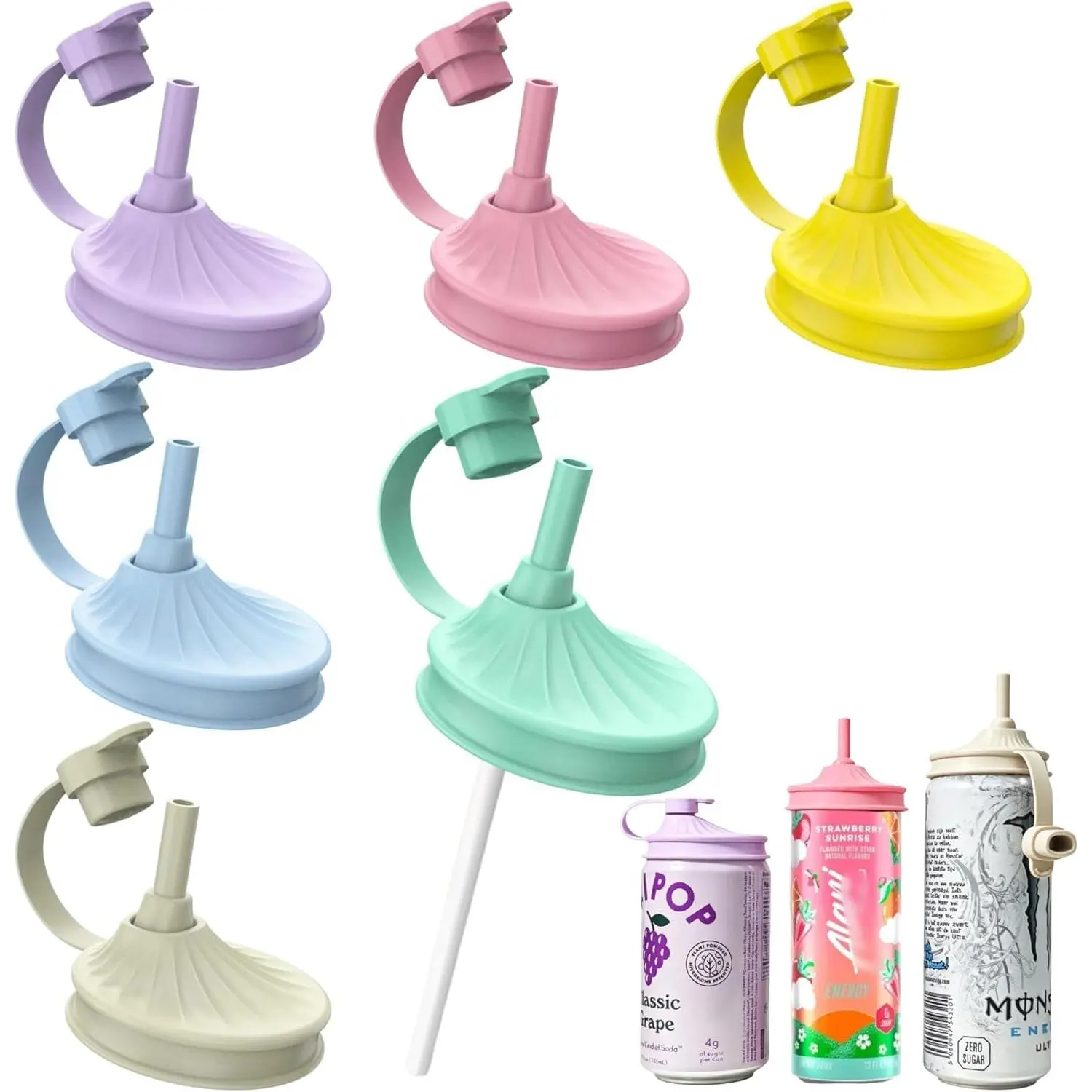 6 Pack Silicone Soda Can Lids with Straws,Spill Proof Reusable Can lids for Standard Cans,BPA-Free Can Covers for Soda,Energy Drink,Juice,Beer,Perfect for Home,Camping,Driving,Sports,Party&Travel
