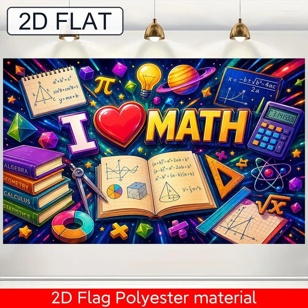 1pc Math-Themed Flat 2D Square Textile Banner - Durable, Plug-Free Decoration with Numbers & Equations, for Wedding, Photo Backdrop (Glam, Indoors/Outdoor Use)