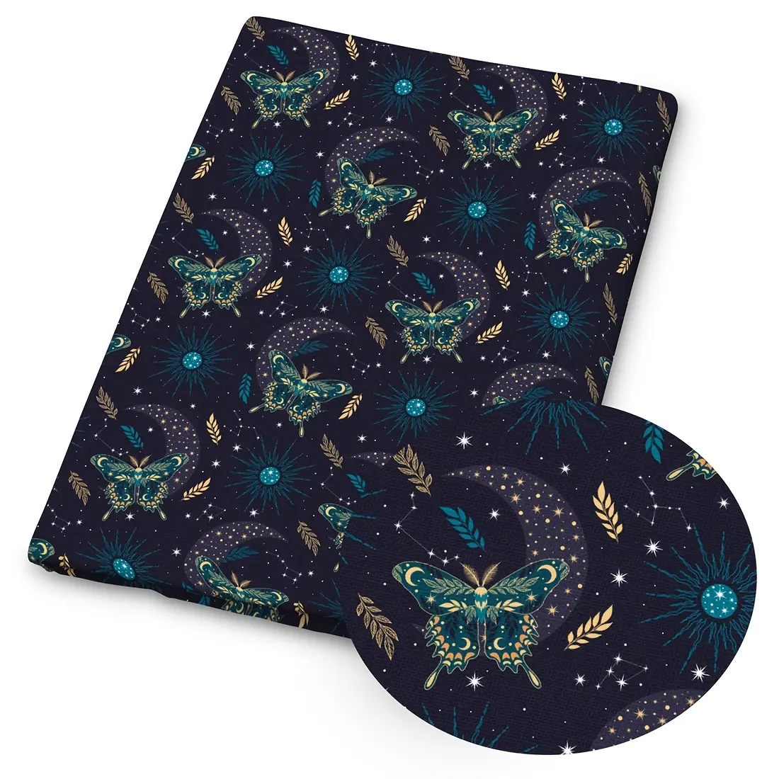 1pc Magical Butterflies Print Fabric - 59 X 19.68 Inches (150 X 50 Cm) Pre-Cut Polyester Fabric with Night Moths Butterflies Patterns - Suitable for Sewing, Scrapbooking, Tablecloths And Crafts