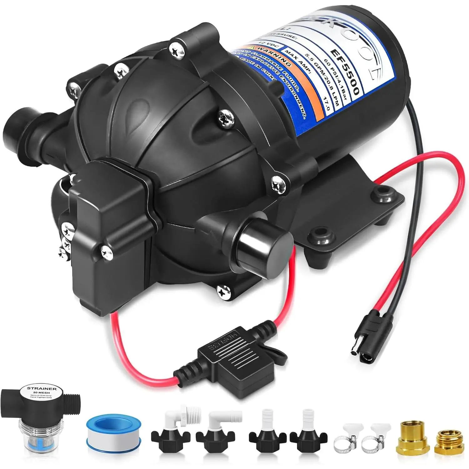EF5500-BOX 12V Sprayer Pump, Soft Wash Pump, 5.5GPM 60 PSI Diaphragm Pump,   and Self-Priming,  and  Resistant for Agricultural Spraying, Soft Wash System, RV,