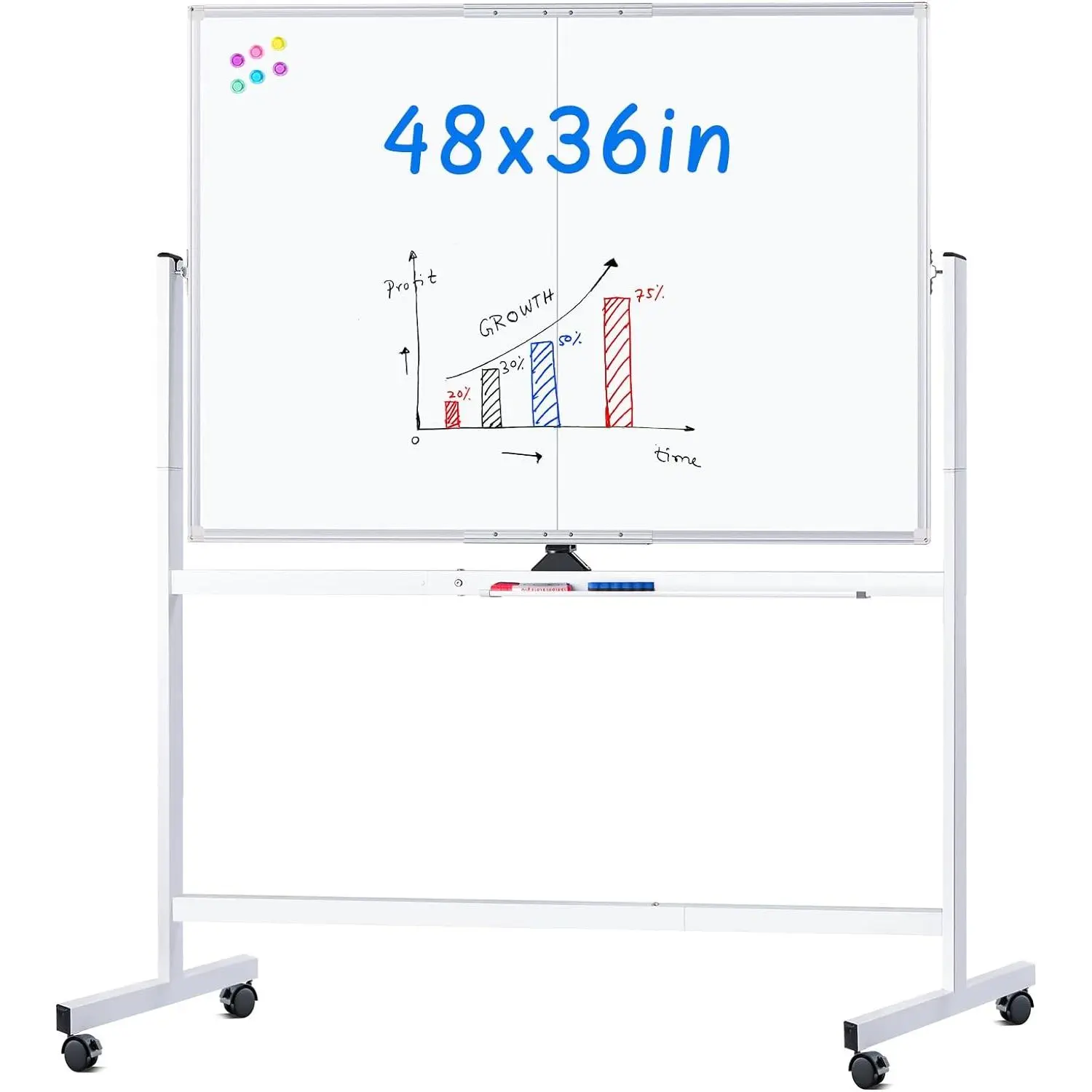 Rolling Whiteboard 48 x 36 in Large  White Board  Wheels | Double-Sided Big Standing Dry Erase Board, Large Portable Writing Surface for Office, School,  Office, and Homeschool