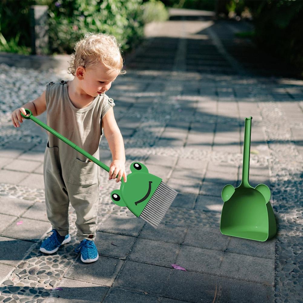 Mini Broom with Dustpan for Boys, Kids Small Cleaning Set Combo, Pretend Play Toy, Toddler Kitchen Dress Up, Frog, Play Kitchen Accessories, Cleaning Playset