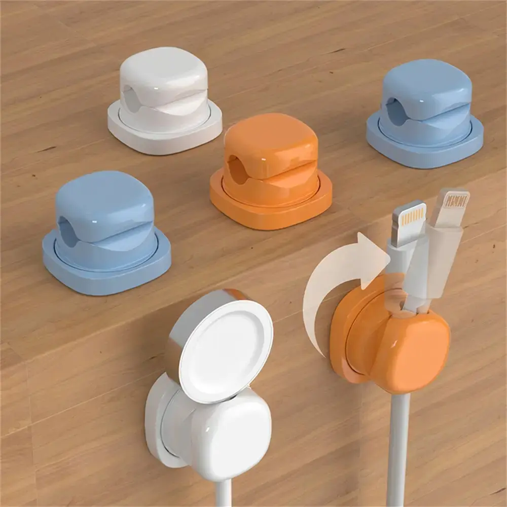 6-Pack Rotatable Round Adhesive Cable Organizer Clips, Waterproof Wire Management Holder for Phone Charger & USB Cables, Ideal for Desk Setup & Home Office, Adhesive Base, Round Clips, Nightstand, Gaming Station, 360° Rotating Heads, Cord Holder, Secure A