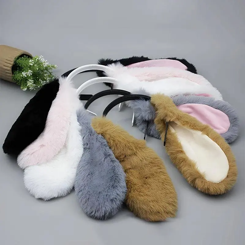For Adults Party Cute Bunny Ears Headband Plush Rabbit Hair Hoop Headwear Cosplay Costume Hair Accessories
