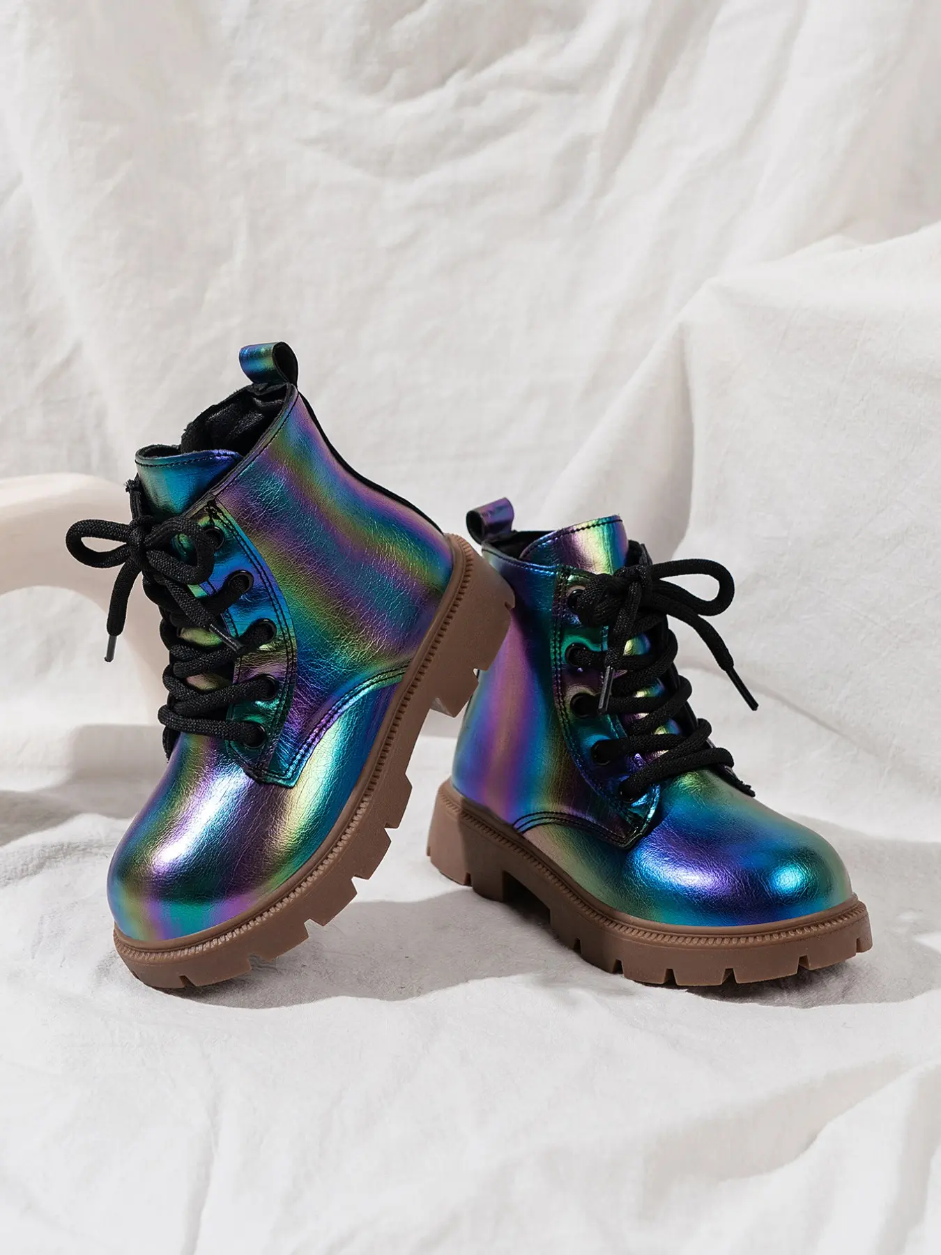 Unisex Rainbow Boots, PU Leather Side Zipper, Anti-Slip Thick Sole, Fall Winter Fashion, Cute Style, Above Ankle Mid-Calf Boots, Fashionable Boots, Boots with Zipper