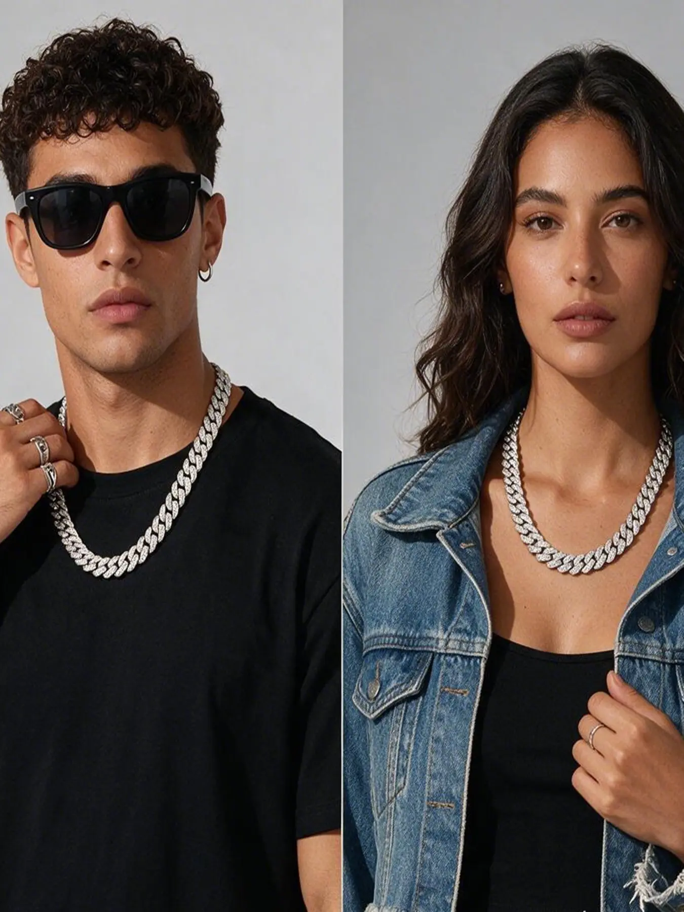 1pc Hip-Hop Style Necklace with Rhinestones,Cuban Link Chain Mens Womens Iced Out Miami Cuban Necklace Silver Bling Hip Hop Jewelry for Women, Geometric Design, 60cm/23.62inch, Unisex, Gift Box, Casual Wear, Street Fashion Jewelry