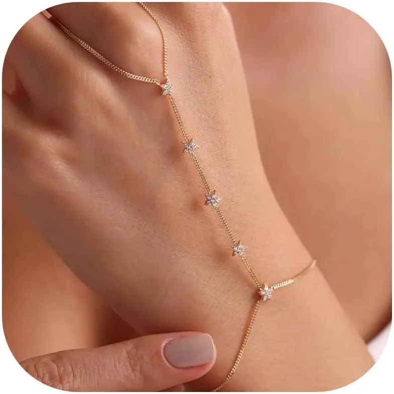 Hand Chain for Women Ring Bracelet Hand Chain Dainty  Finger Ring Slave Bracelet Zircon Hands Cubic Zirconia    Gifts Trendy Stuff