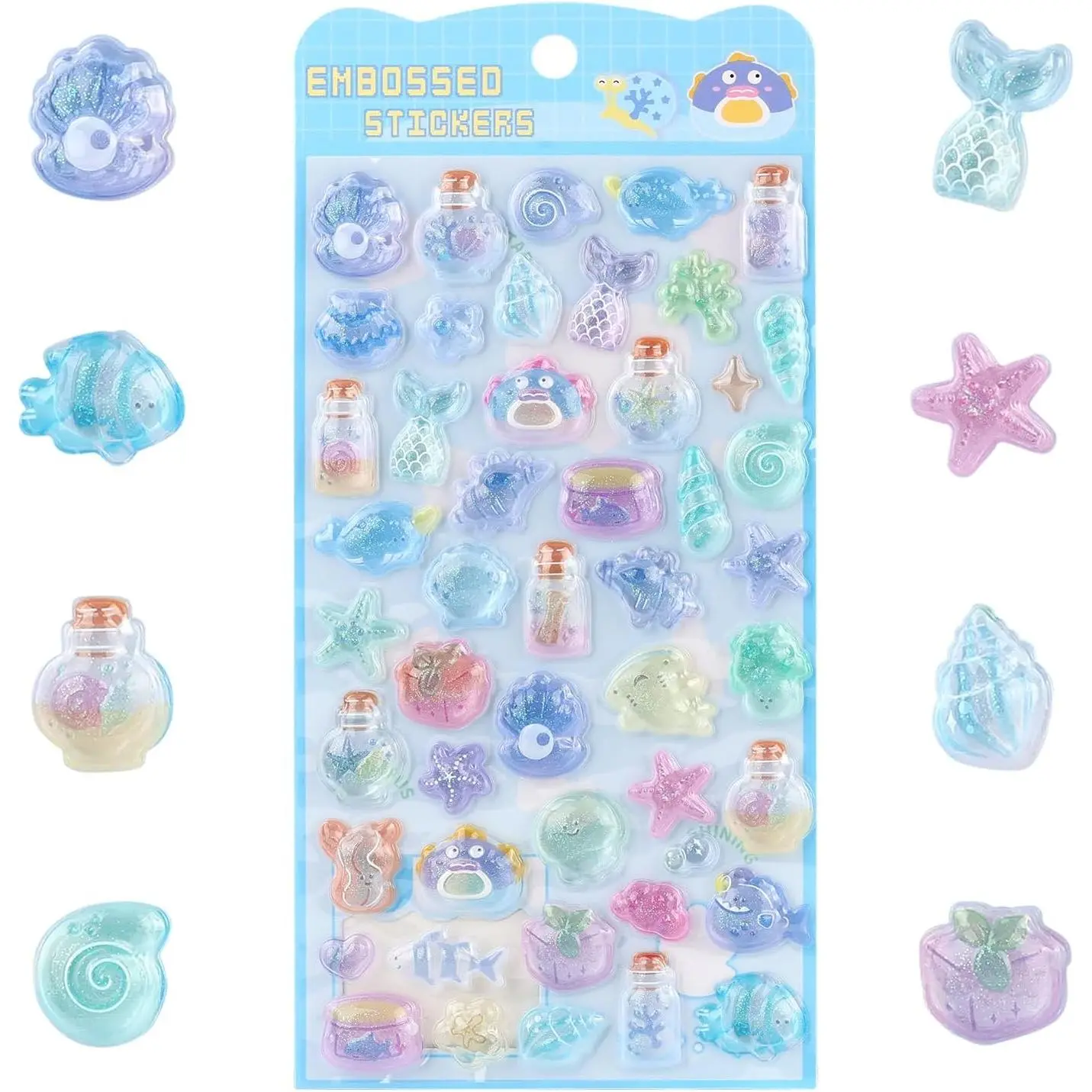 Cute Cartoon Blue   Puff Stickers,Kawaii Mini Puffy Stickers |  Stickers for Scrapbooks Planner Journals Laptops Phone Case Decoration Phone Stickers