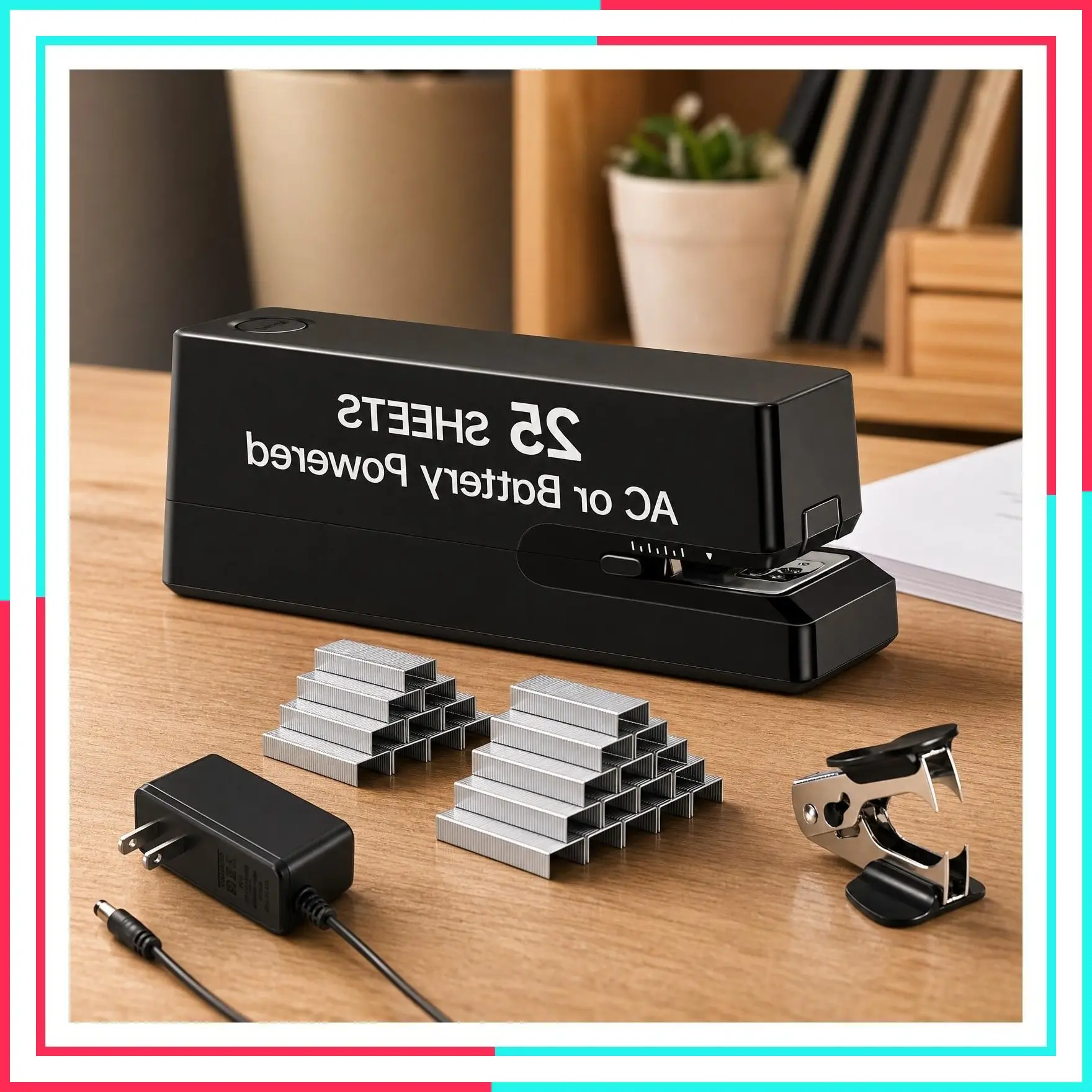 Electric Automatic Stapler for Desk, 25-Sheet Capacity with 2000 Staples and Staple Remover, No-Jam, AC or Battery Powered for Office Home School, Black