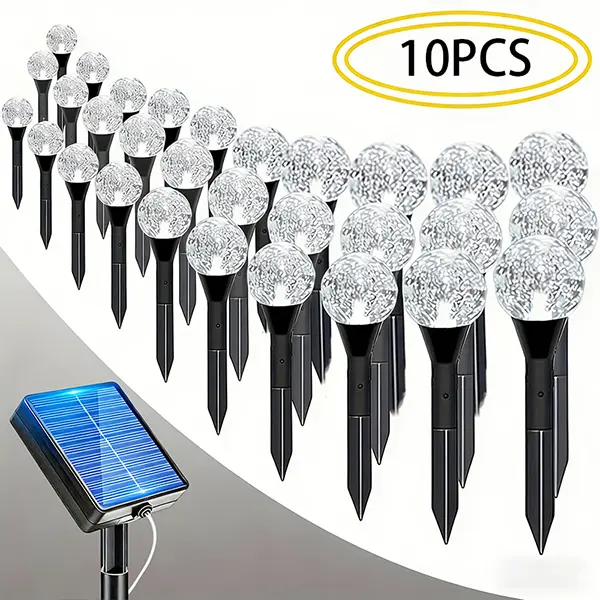 2 PCS Outdoor Solar Crystal Ball String Lights - Latest Upgraded 10-LED, 2m IP44 Lawn Fixture, 8 Lighting Modes, Light-Sensing Switch, Ideal for Gardens, Patios
