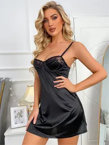 Women Single Piece Lingerie Bodysuit, Sheer Hollow-Out Satin Spliced Embroidered Underwire Bodysuit, Classic Sexy Style for Private Party sneaky lingerie