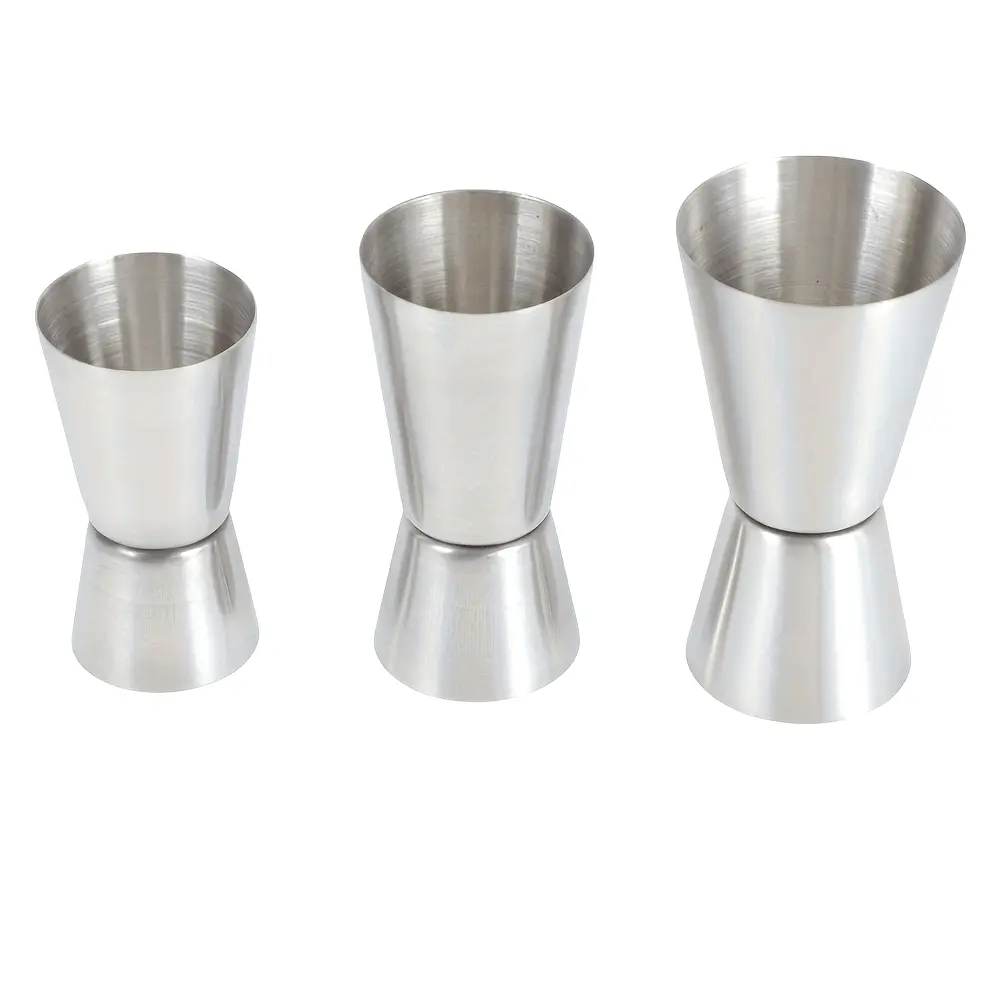 3pcs/Set of 304 Stainless Steel Cocktail Measuring Cups Double Headed Cocktail Jigger Professional Bartender Measures Ounces Beverage Measuring Cup Perfect Party Wedding Kitchen Bar Tool Kitchenware Utensils