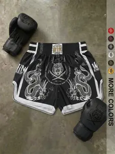 Men's Shorts Set, Elastic Waist, High Stretch, Knee-Length, Graphic Print, Casual Sports, Side Slit, Gift for Him, Mma Boxing Shorts