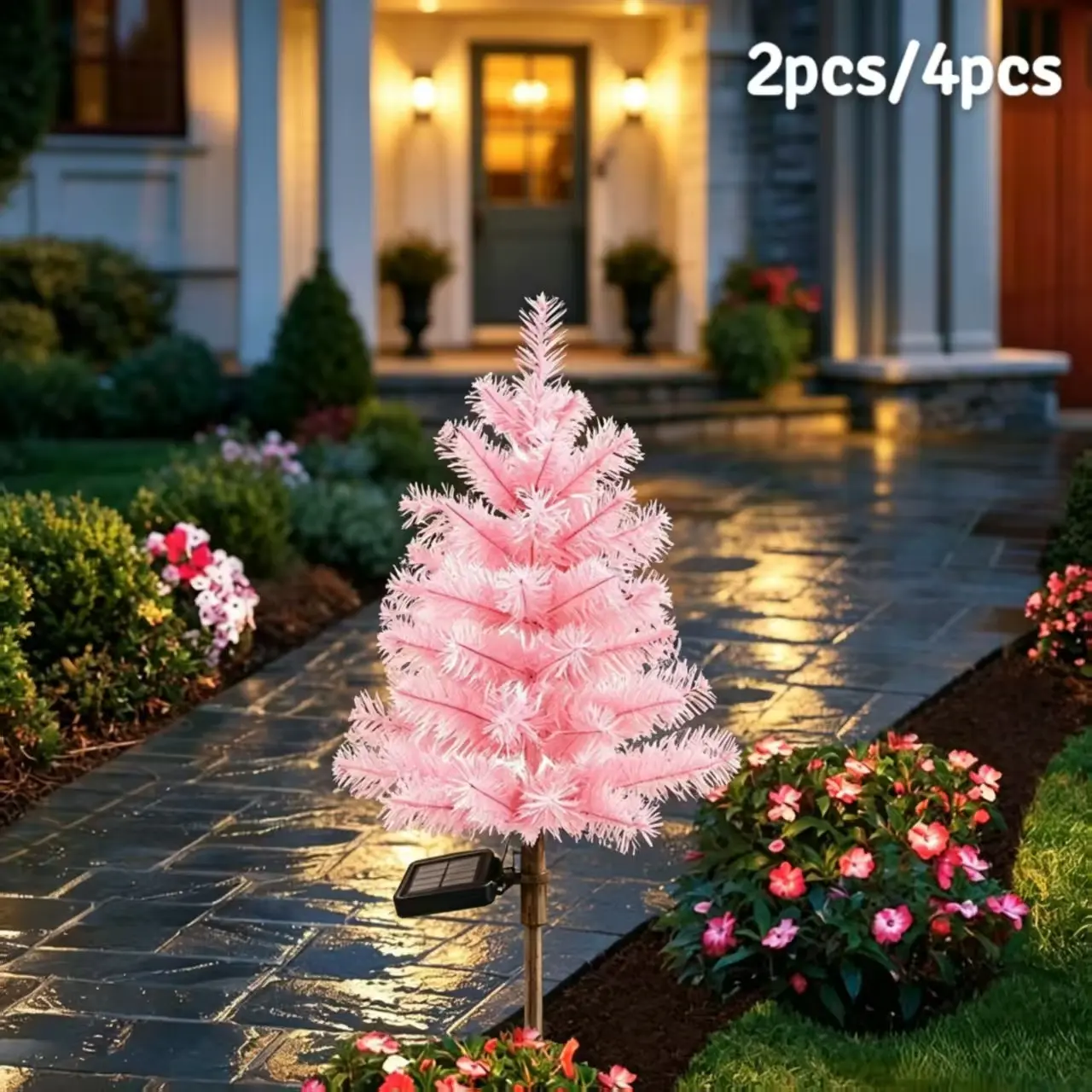 Solar Christmas Tree Stake Light, Outdoor Waterproof LED Fairy Lights, Flashing Constant Dual Mode, Garden Lawn Decor, 2pcs or 4pcs