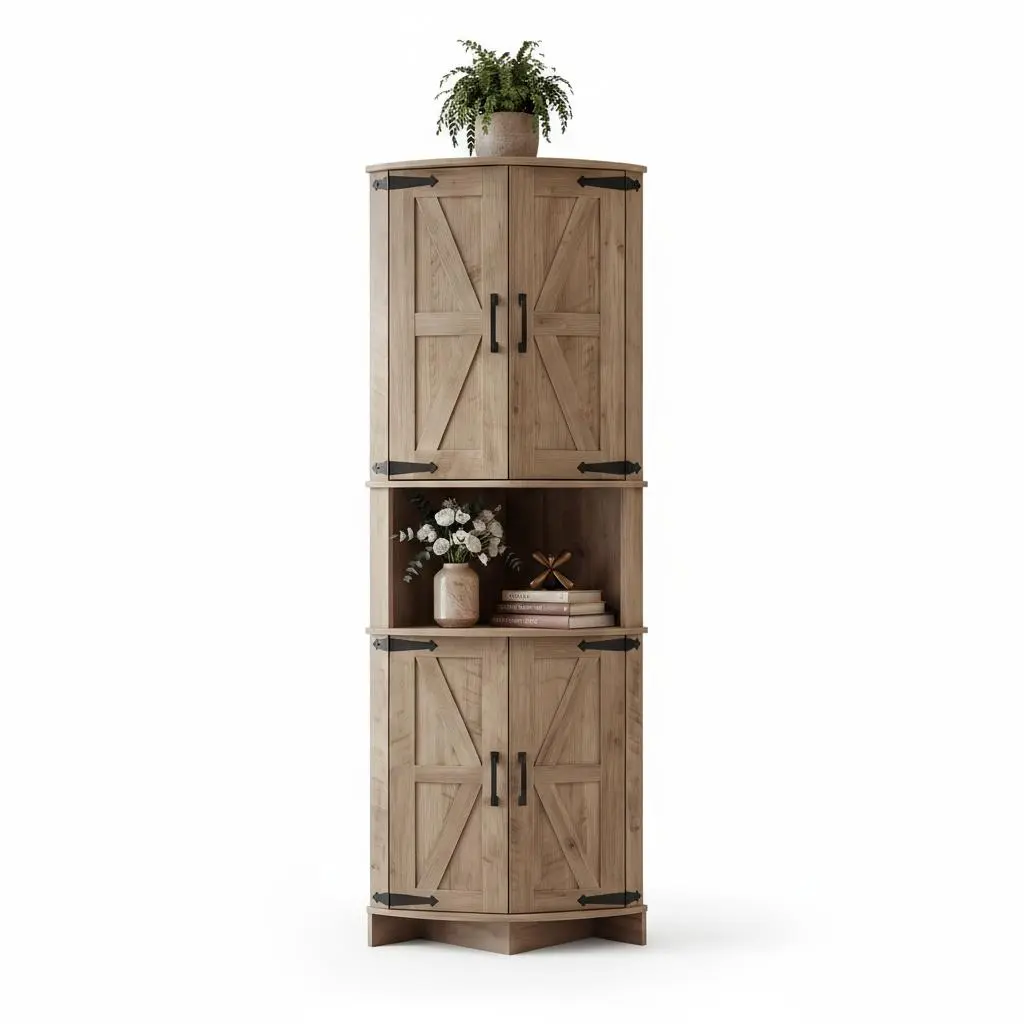 Gaomon 64.8in Tall Farmhouse Freestanding Storage Cupboard - Triangle Corner Pantry with Adjustable Shelves, Sturdy Base, Storage Organizer Furniture for Kitchen & Bathroom