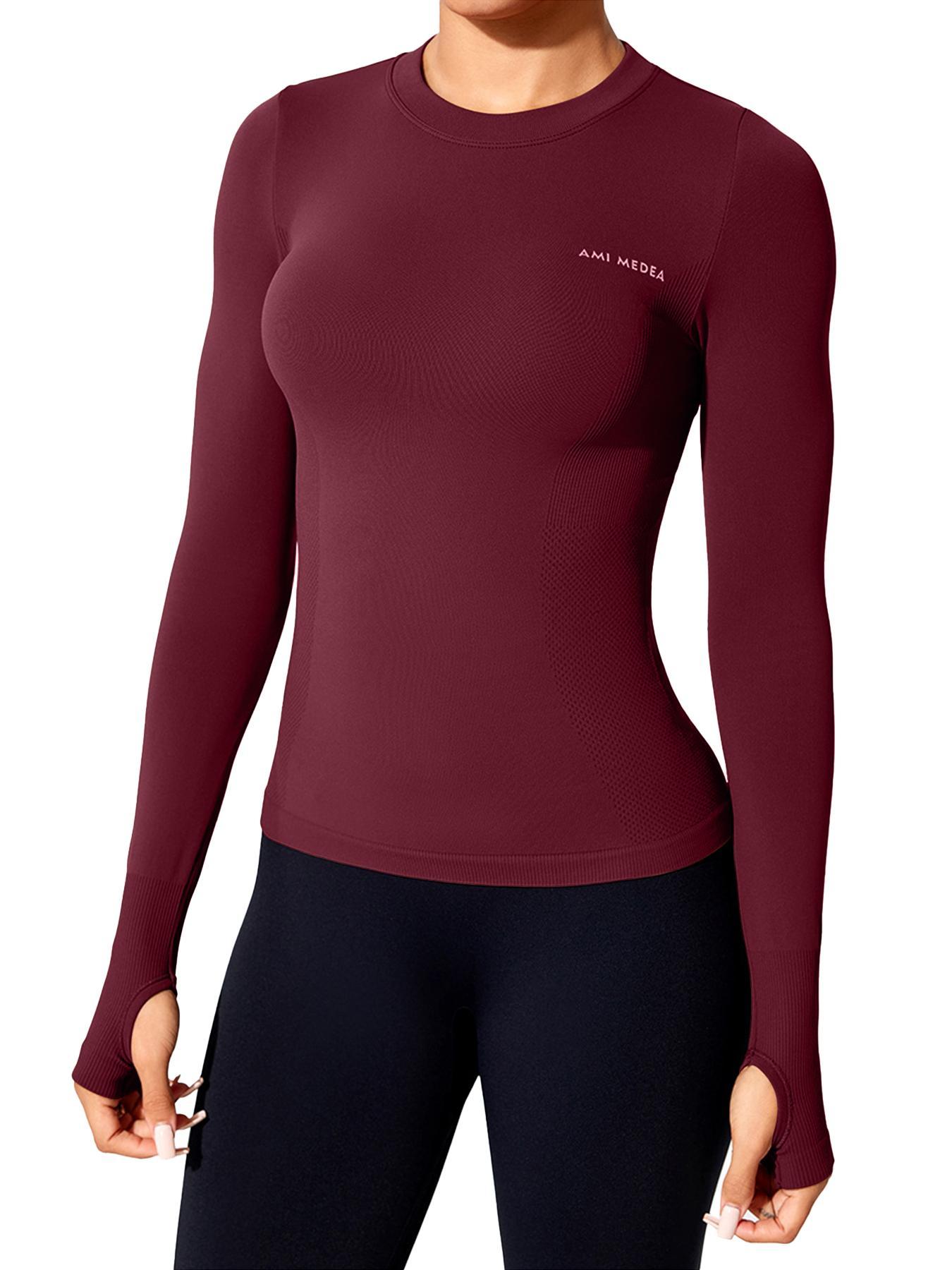 Women's Letter Print Thumb Hole Design Sports Tee, Quick Drying Breathable Round Neck Long Sleeve T-shirt for Gym Workout Running, Ladies Sportswear for All Seasons, Gym Tees, Sports Tops