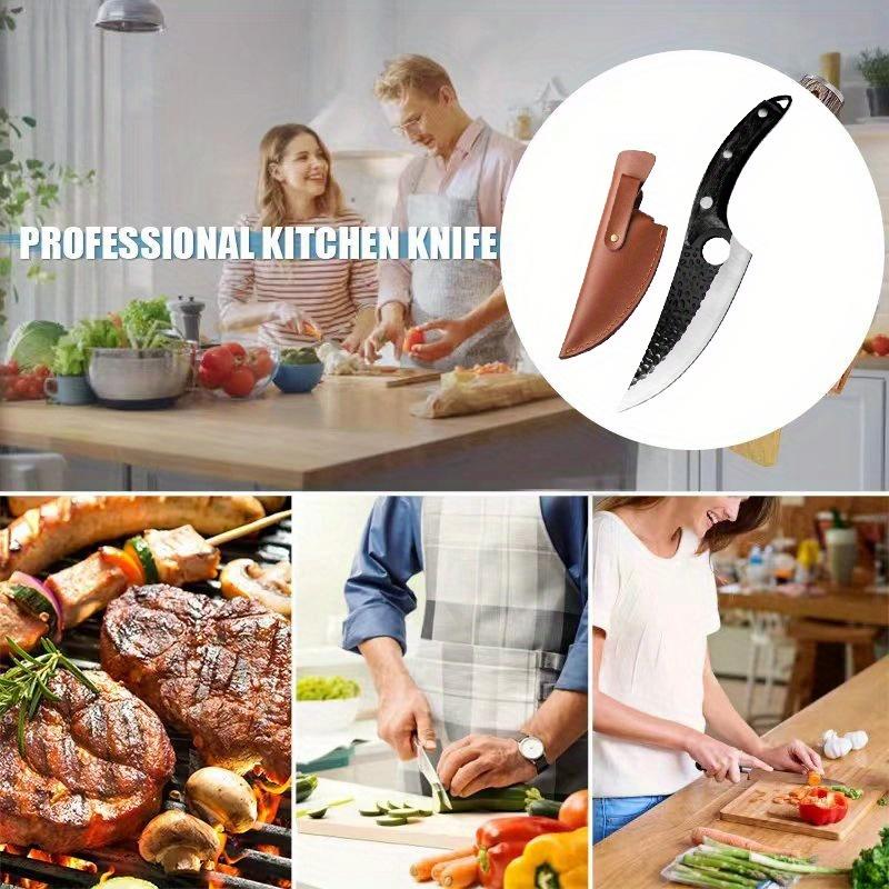 Portable black kitchen Knife Cutting Meat Boning and Peeling Knife Small Curved Knife Killing Fish Pig Sheep Cutting Pork Fruit Knife Barbecue Knife
