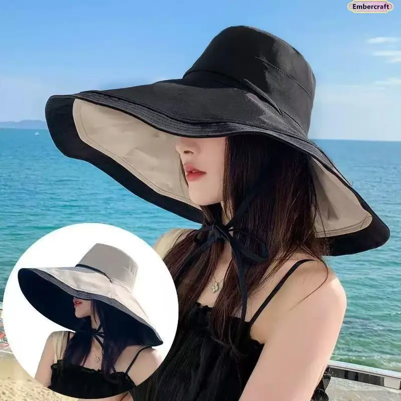 Women's Sun Hat with 18cm Wide Brim for Full UV Face Protection, Lightweight Breathable Solid Bucket Hat for Casual Outdoor Travel & Beach, Casual Outdoor Hat, Outdoor Hats