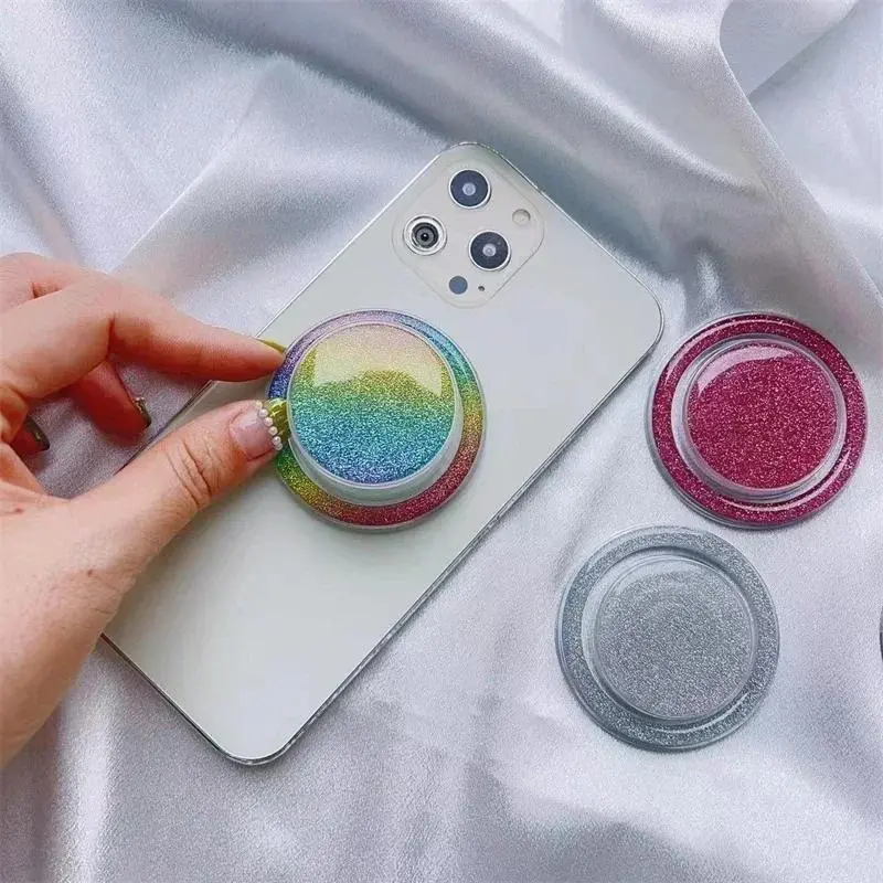 Glitter Magnetic Folding Smartphone Grip Holder, Magsafe Cellphone Mount Socket Support for iPhone Users, Finger Expanding Ring Accessory